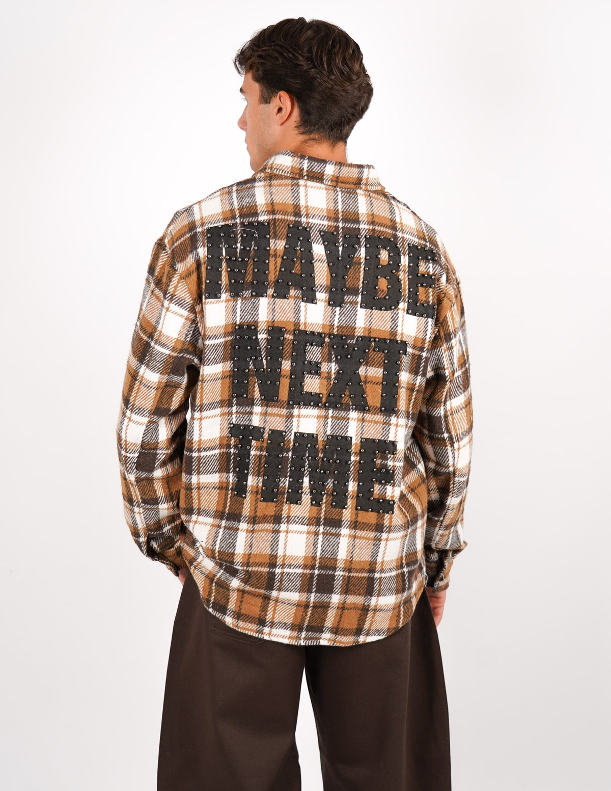 camicia a quadri in flanella con ricamo