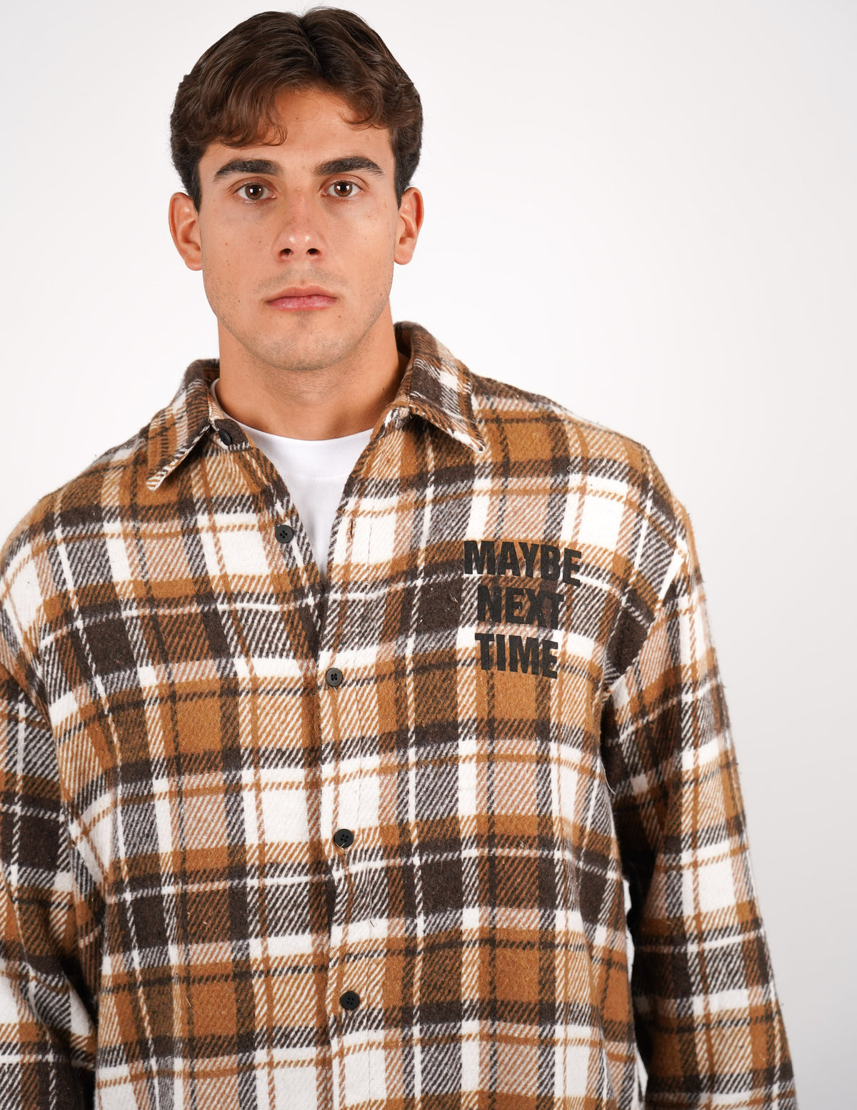 camicia a quadri in flanella con ricamo