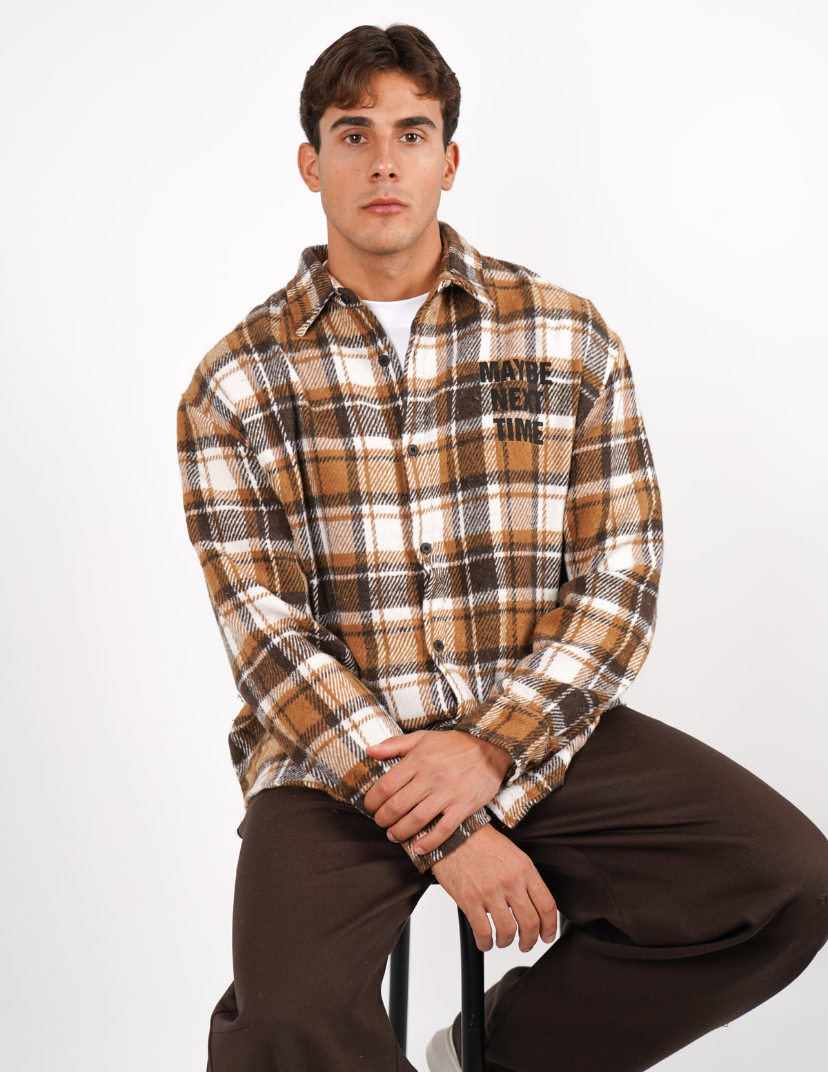 camicia a quadri in flanella con ricamo