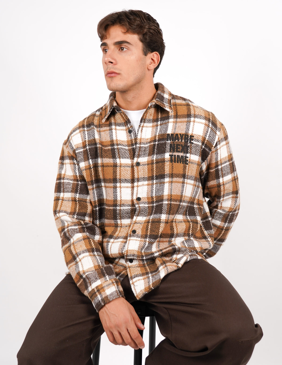 camicia a quadri in flanella con ricamo