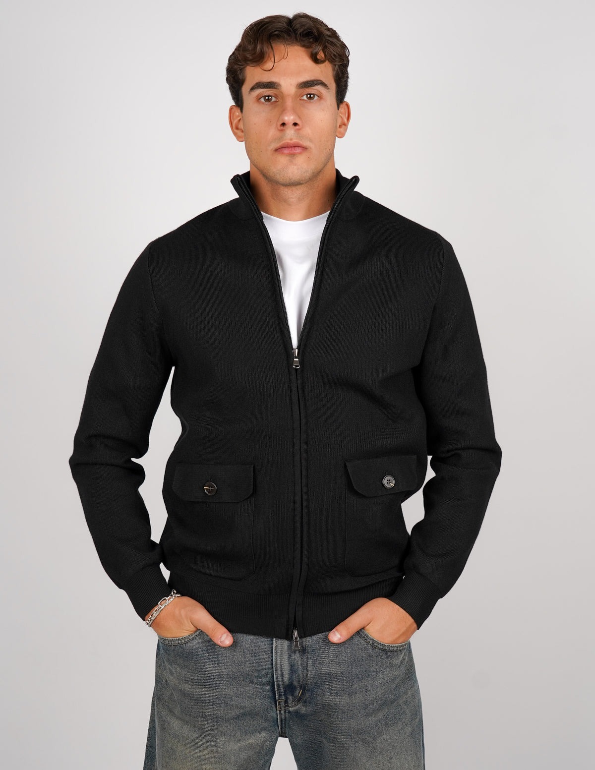 CARDIGAN CON ZIP E TASCHE
