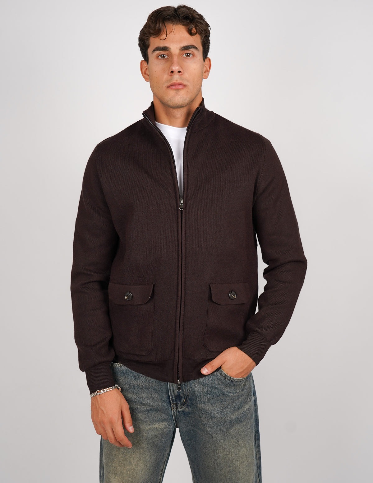 CARDIGAN CON ZIP E TASCHE