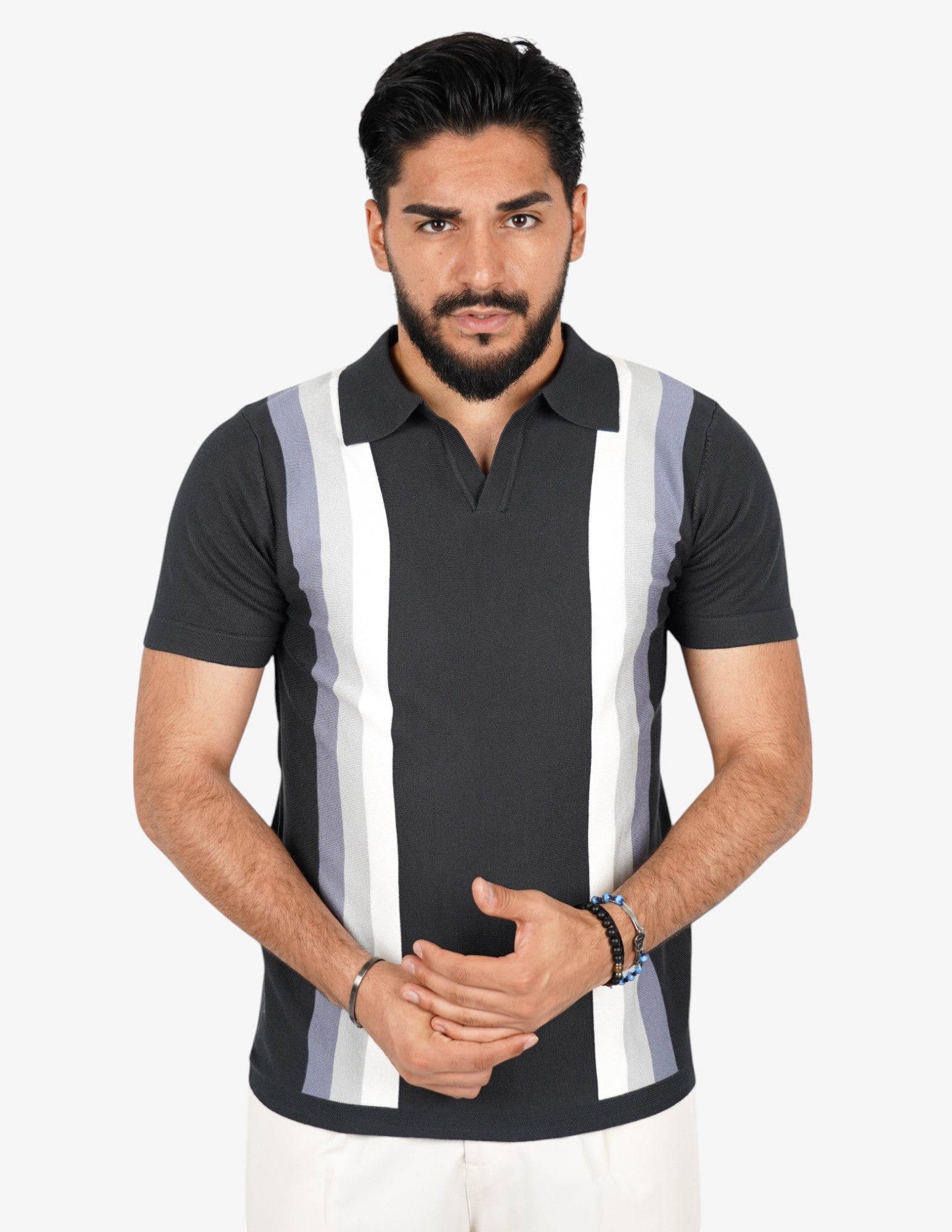 polo collo aperto con righe