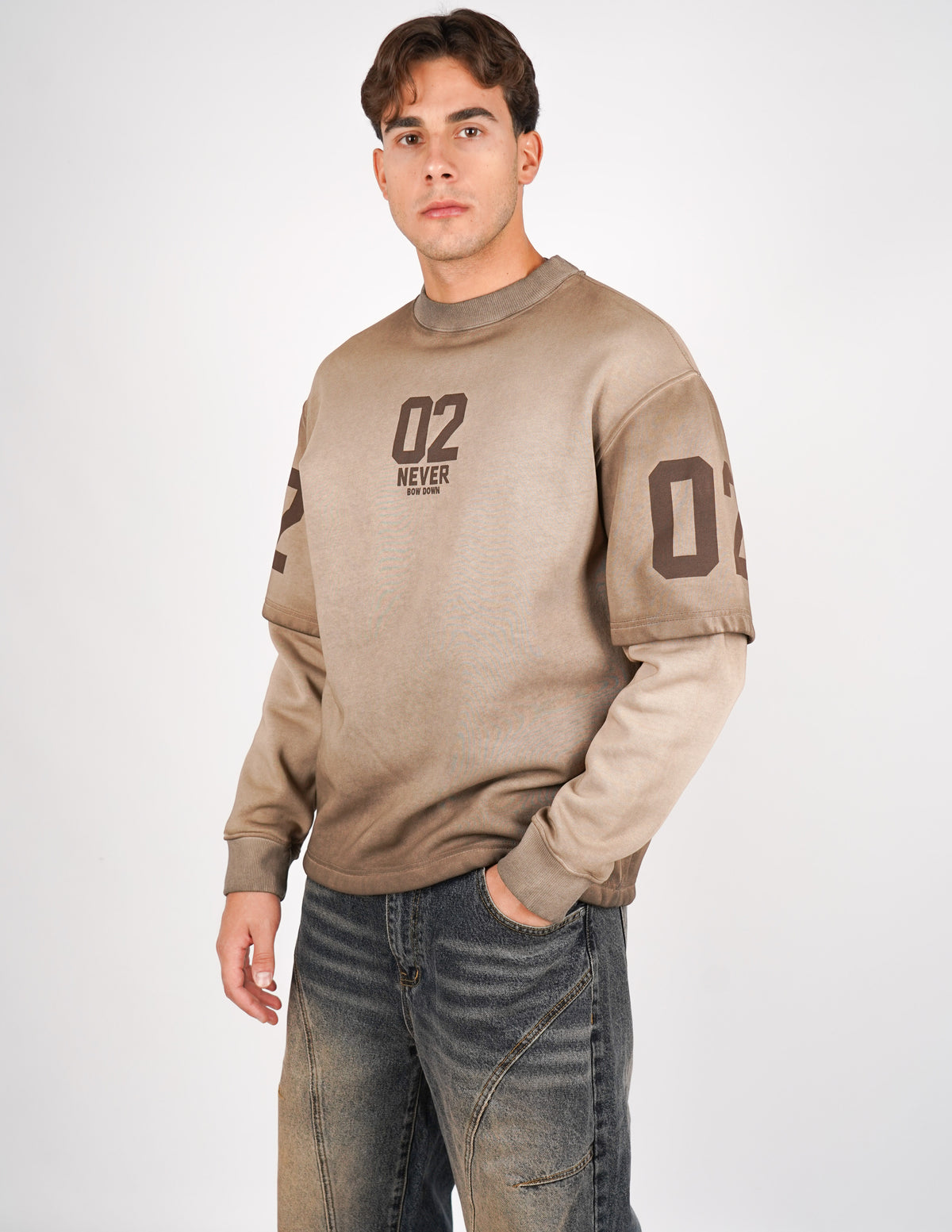 LONG SLEEVE IN FELPA SLAVATA CON STAMPA