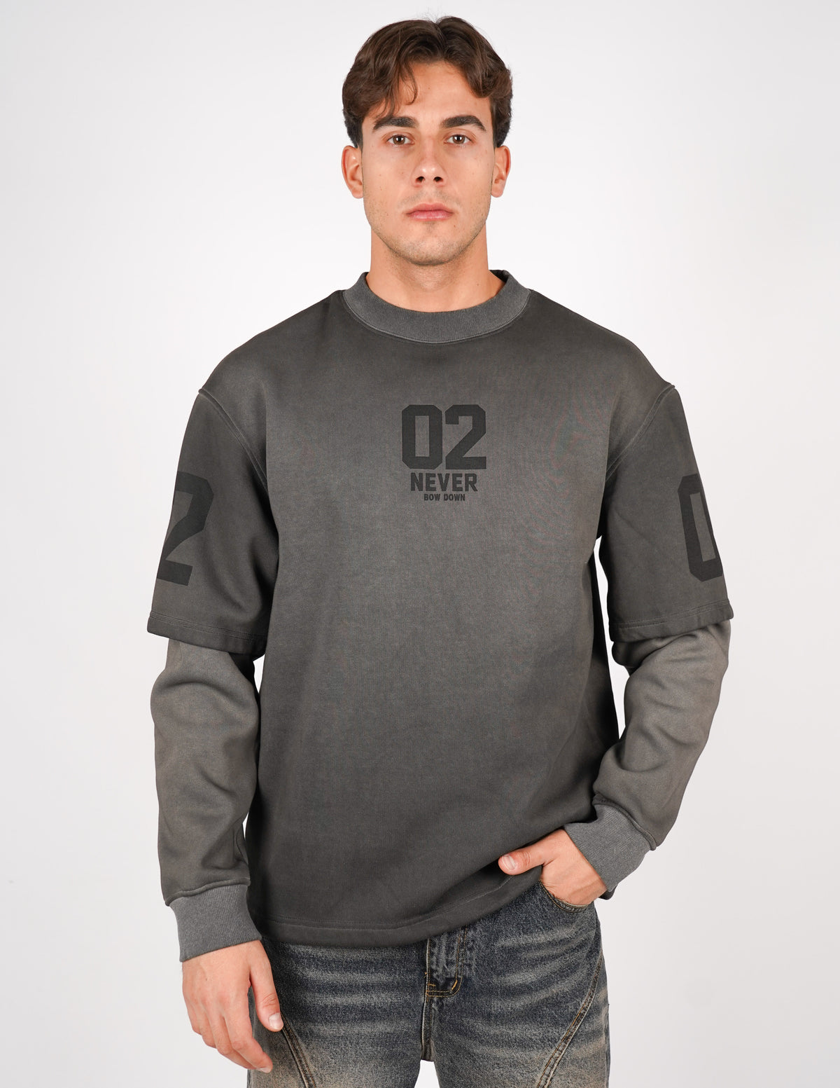 LONG SLEEVE IN FELPA SLAVATA CON STAMPA
