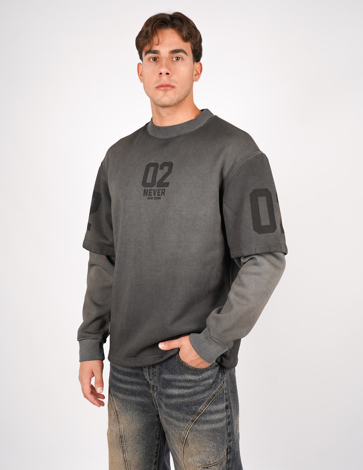 LONG SLEEVE IN FELPA SLAVATA CON STAMPA