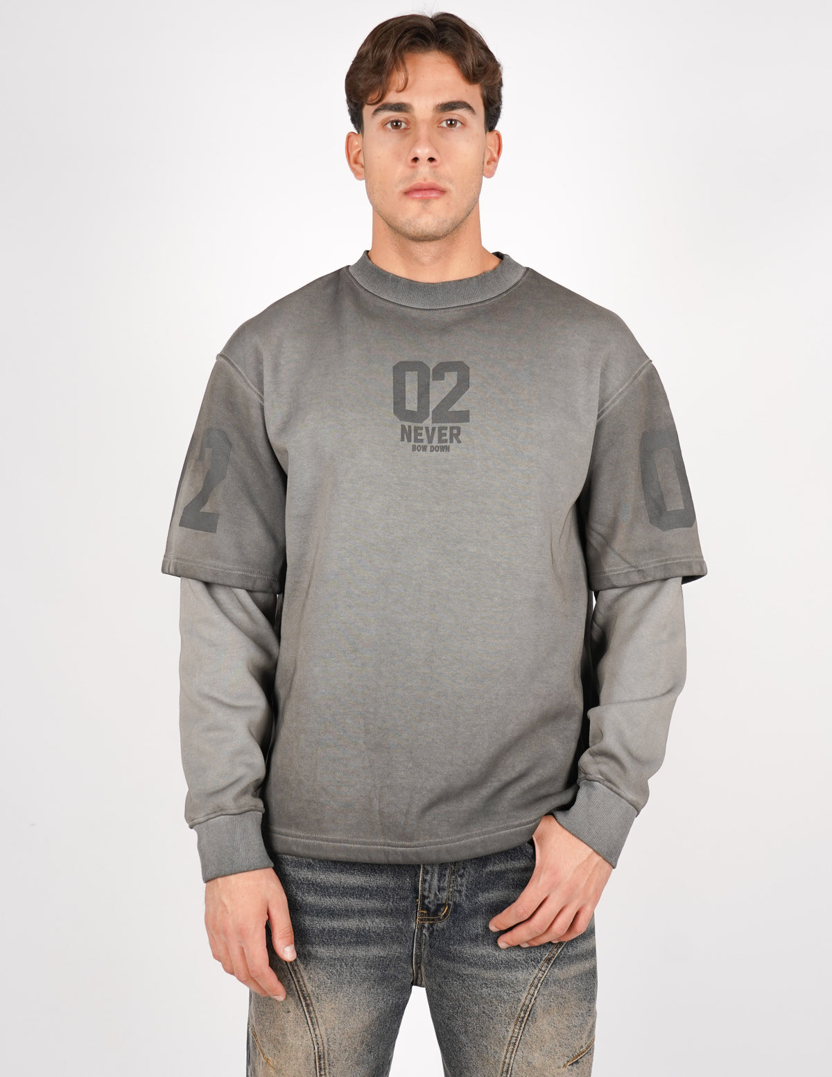 LONG SLEEVE IN FELPA SLAVATA CON STAMPA