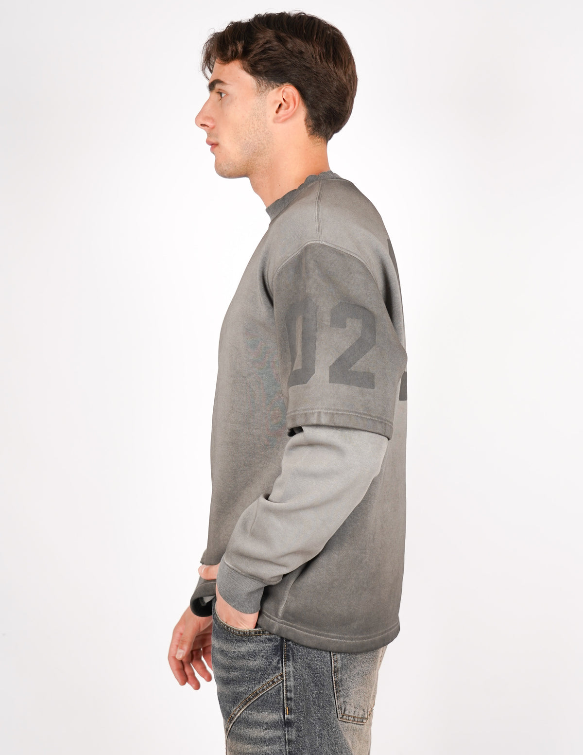 LONG SLEEVE IN FELPA SLAVATA CON STAMPA