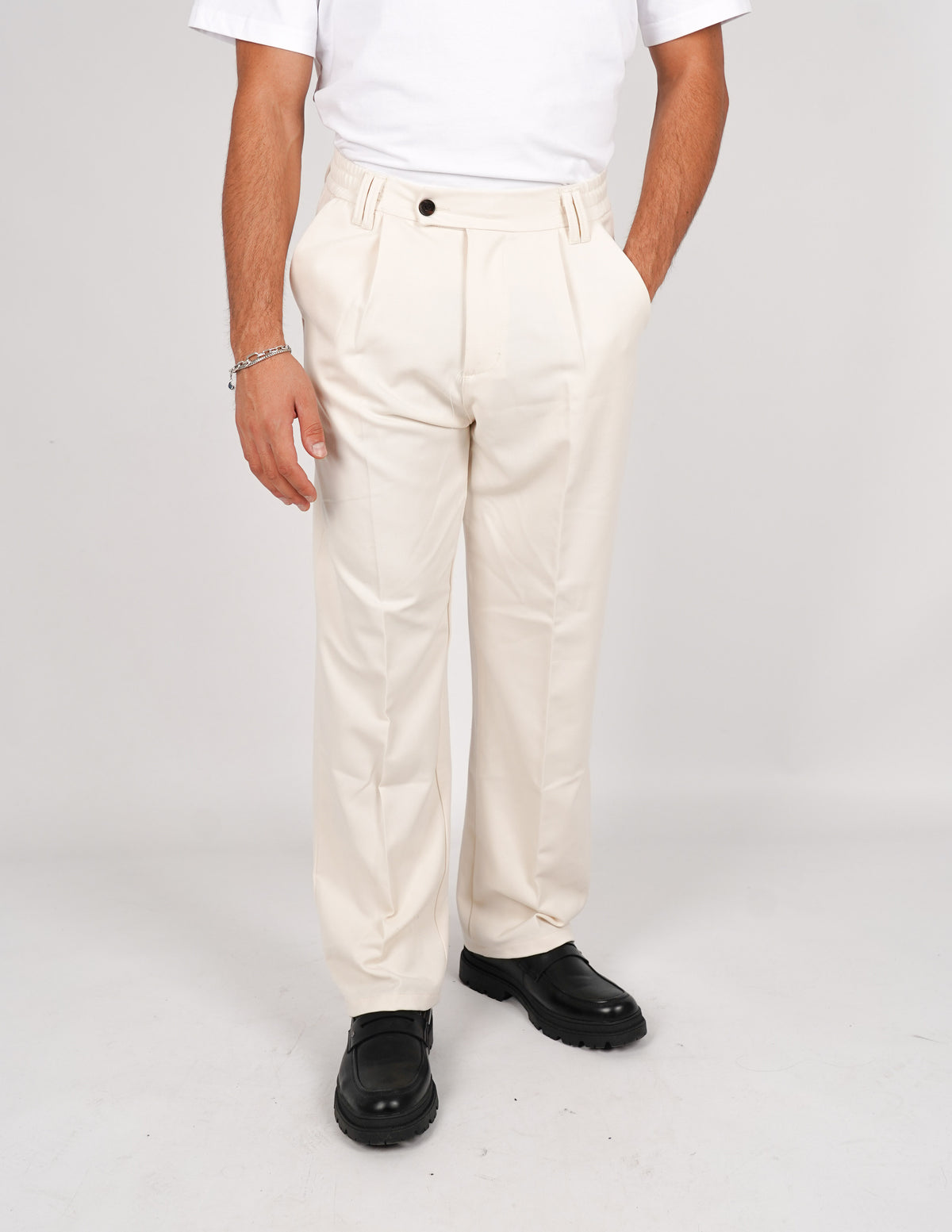 pantalone uomo fondo largo tinta unita