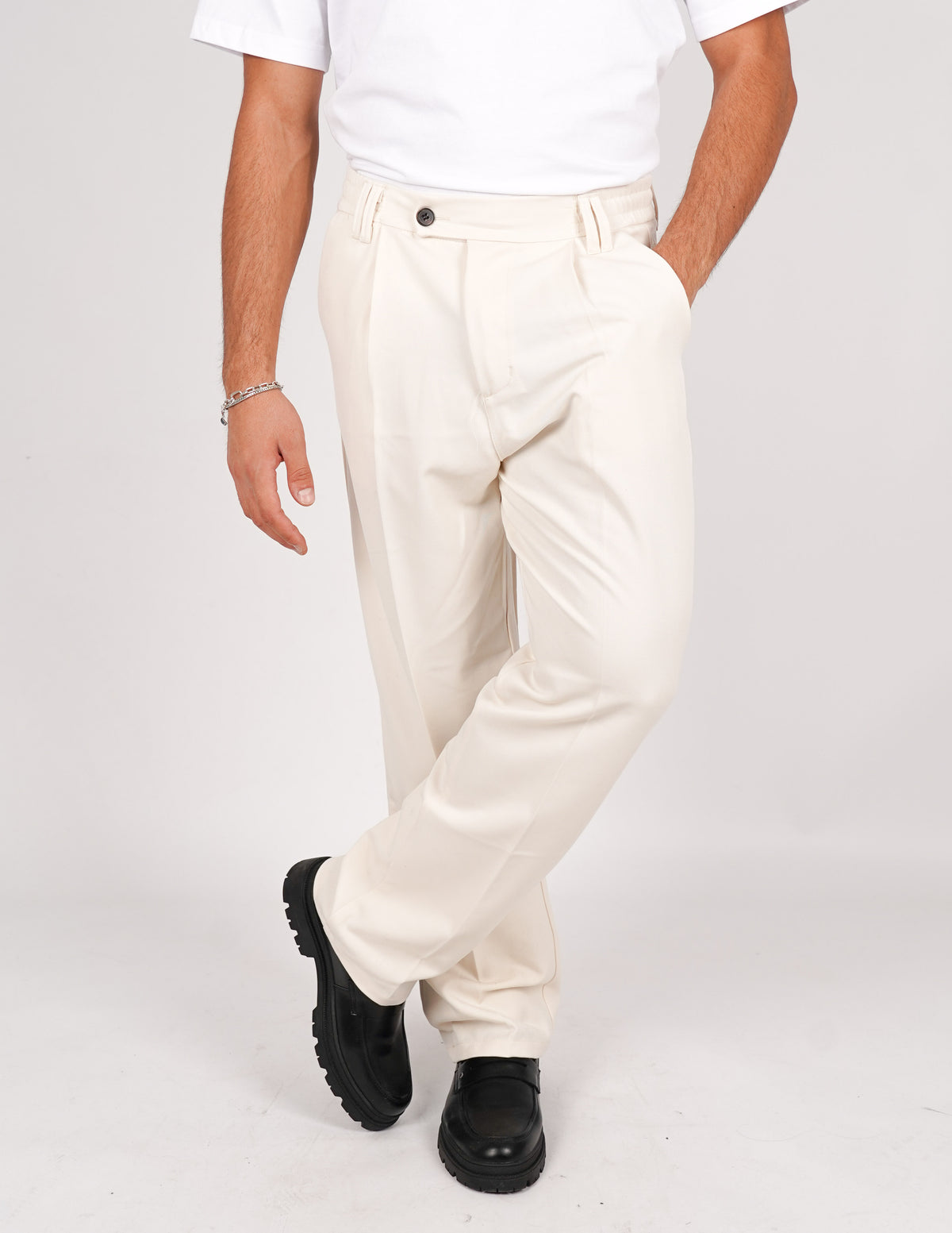 pantalone uomo fondo largo tinta unita