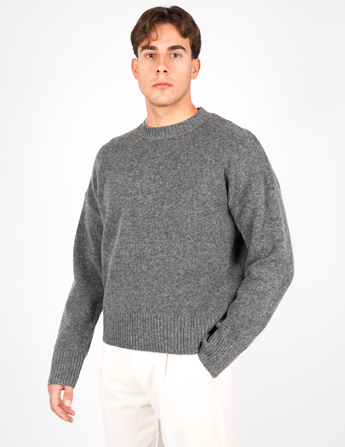 MAGLIONE CROP FIT IN MISTO LANA