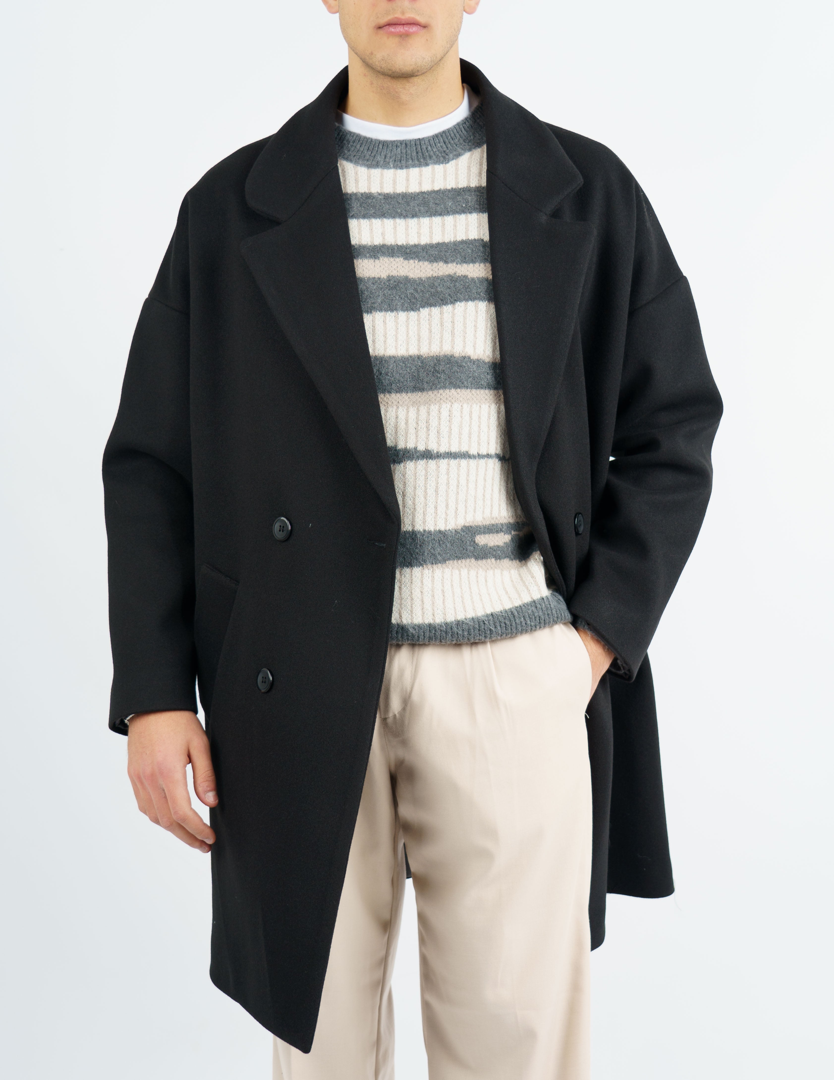 cappotto doppiopetto in panno oversize