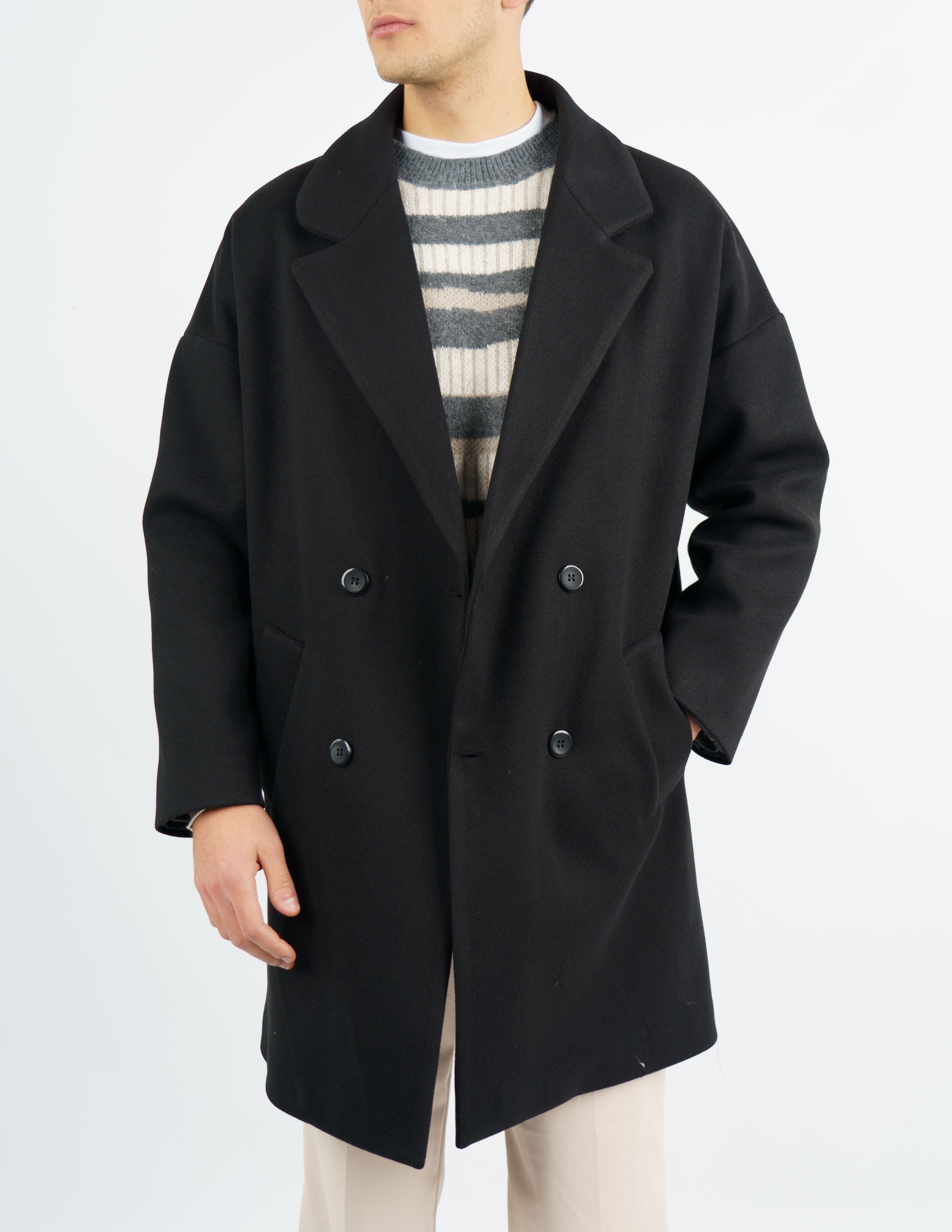 cappotto doppiopetto in panno oversize