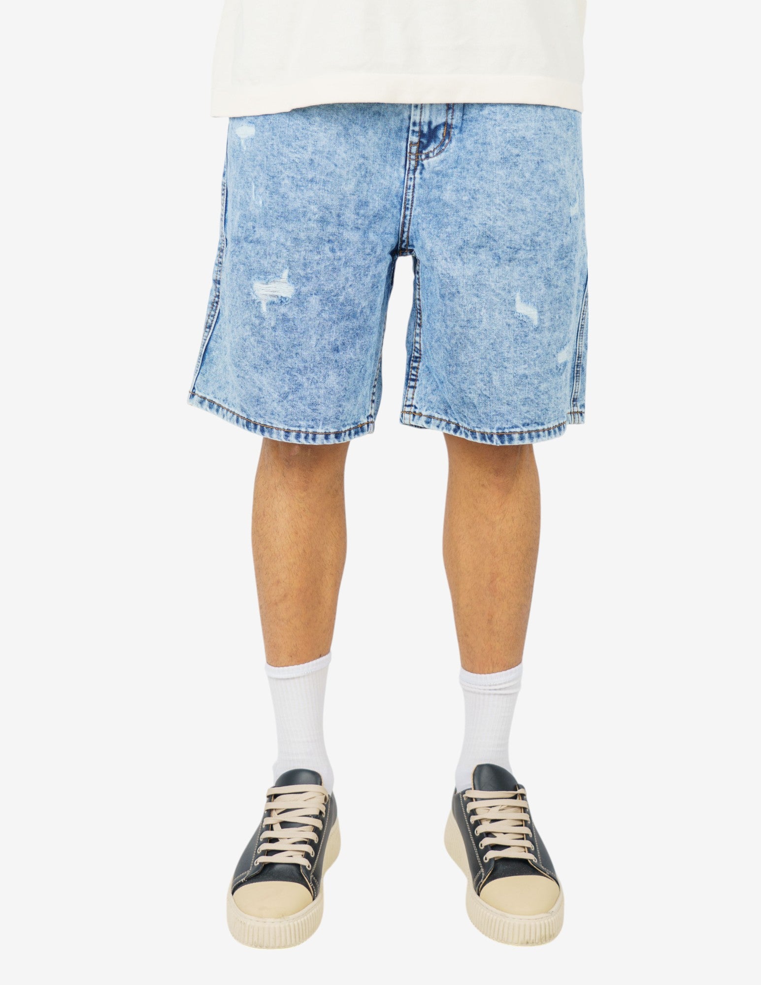 bermuda in denim regular con rotture