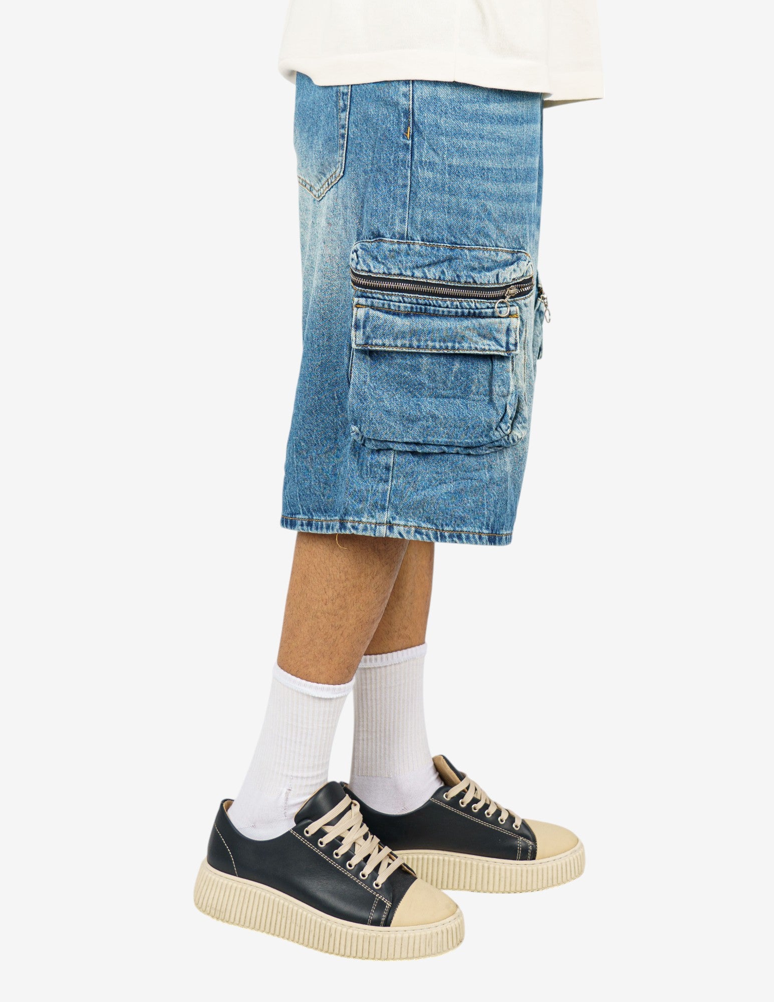 bermuda in denim cargo  baggy fit