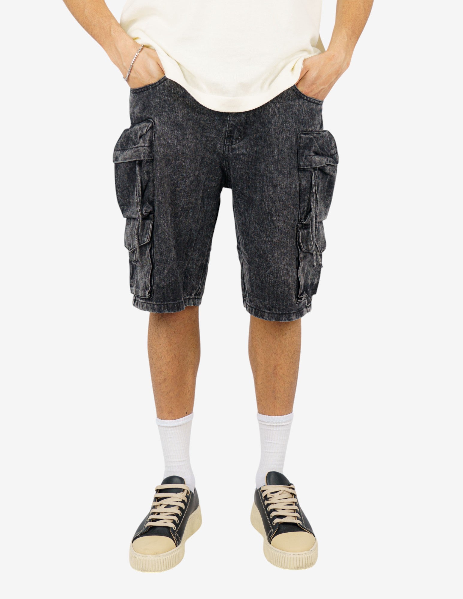 bermuda in denim cargo