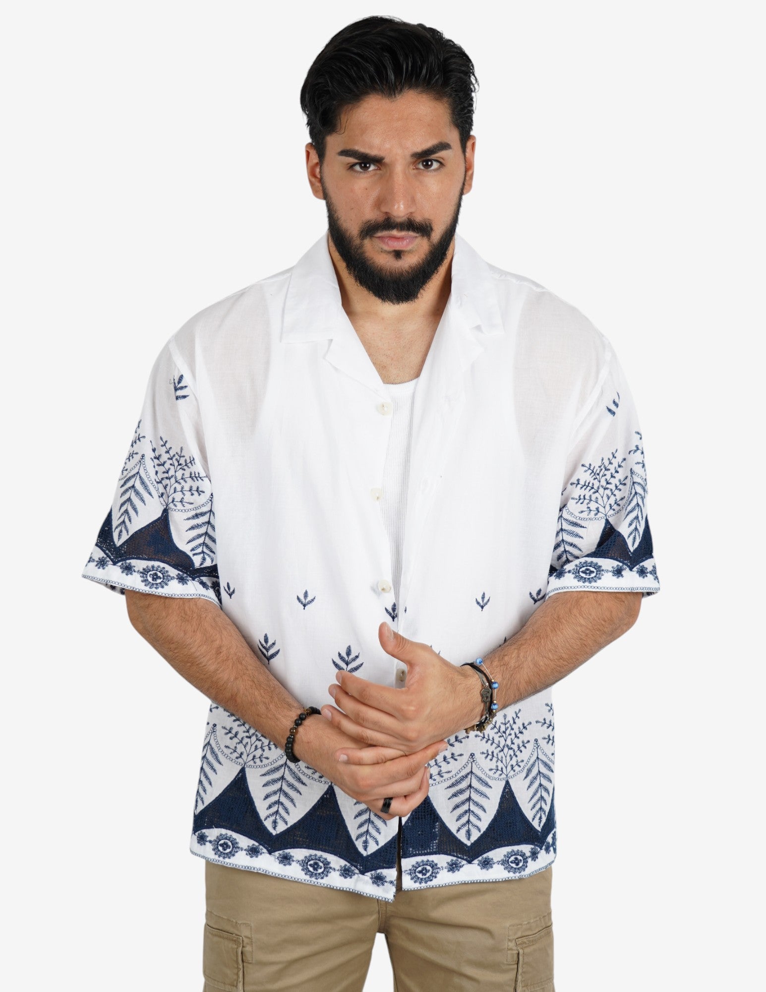 camicia manica corta con ricami