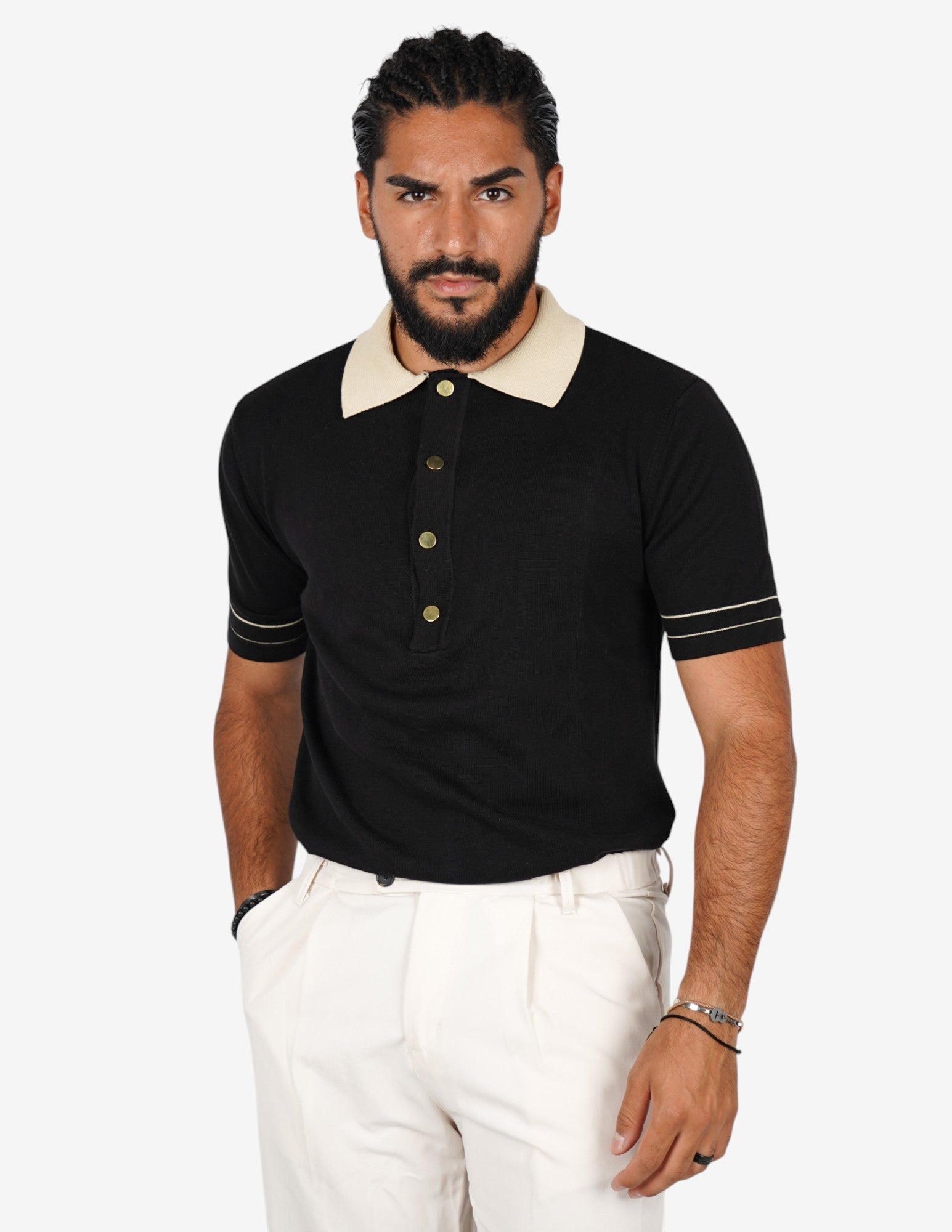 Polo strutturata con collo a contrasto