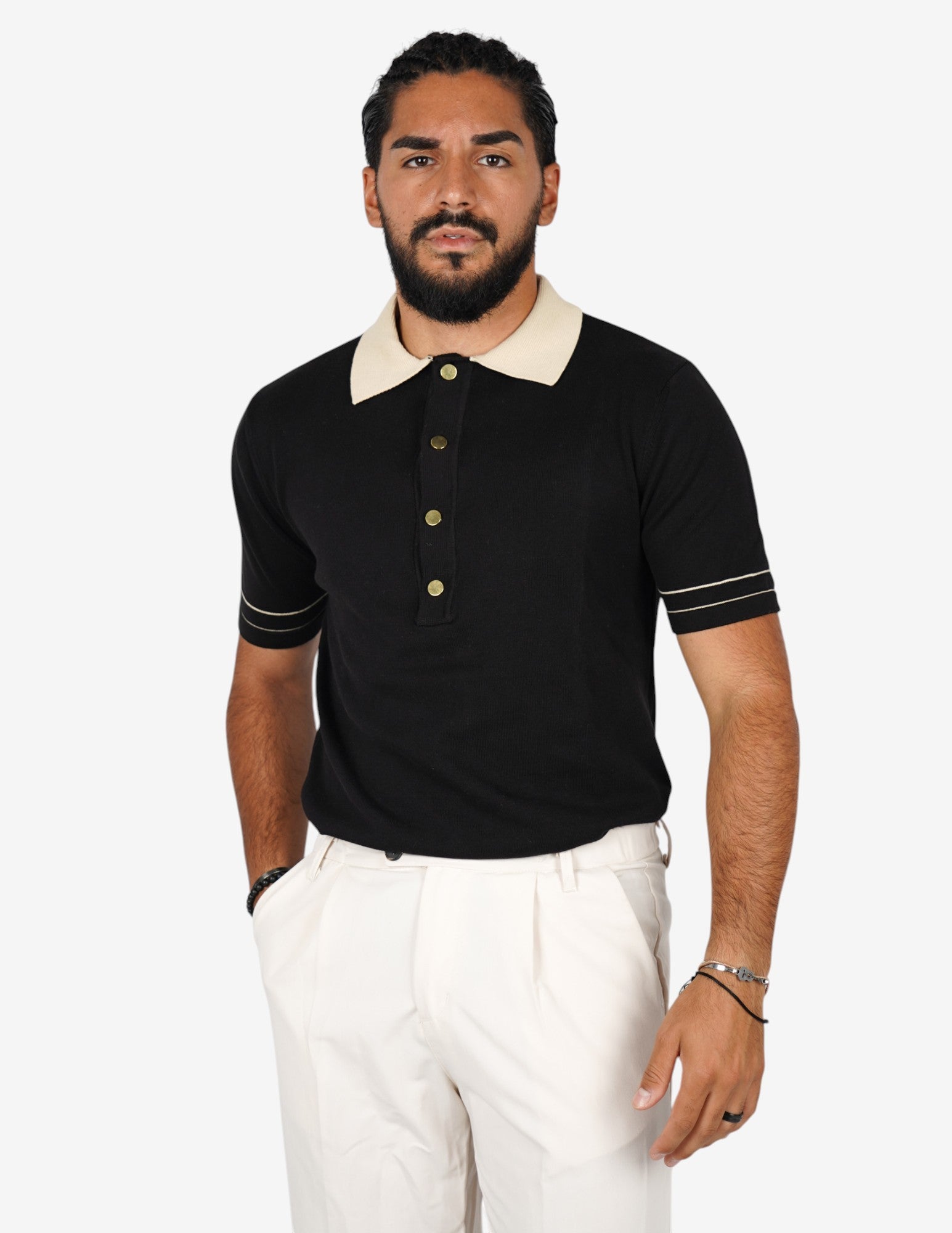 Polo strutturata con collo a contrasto
