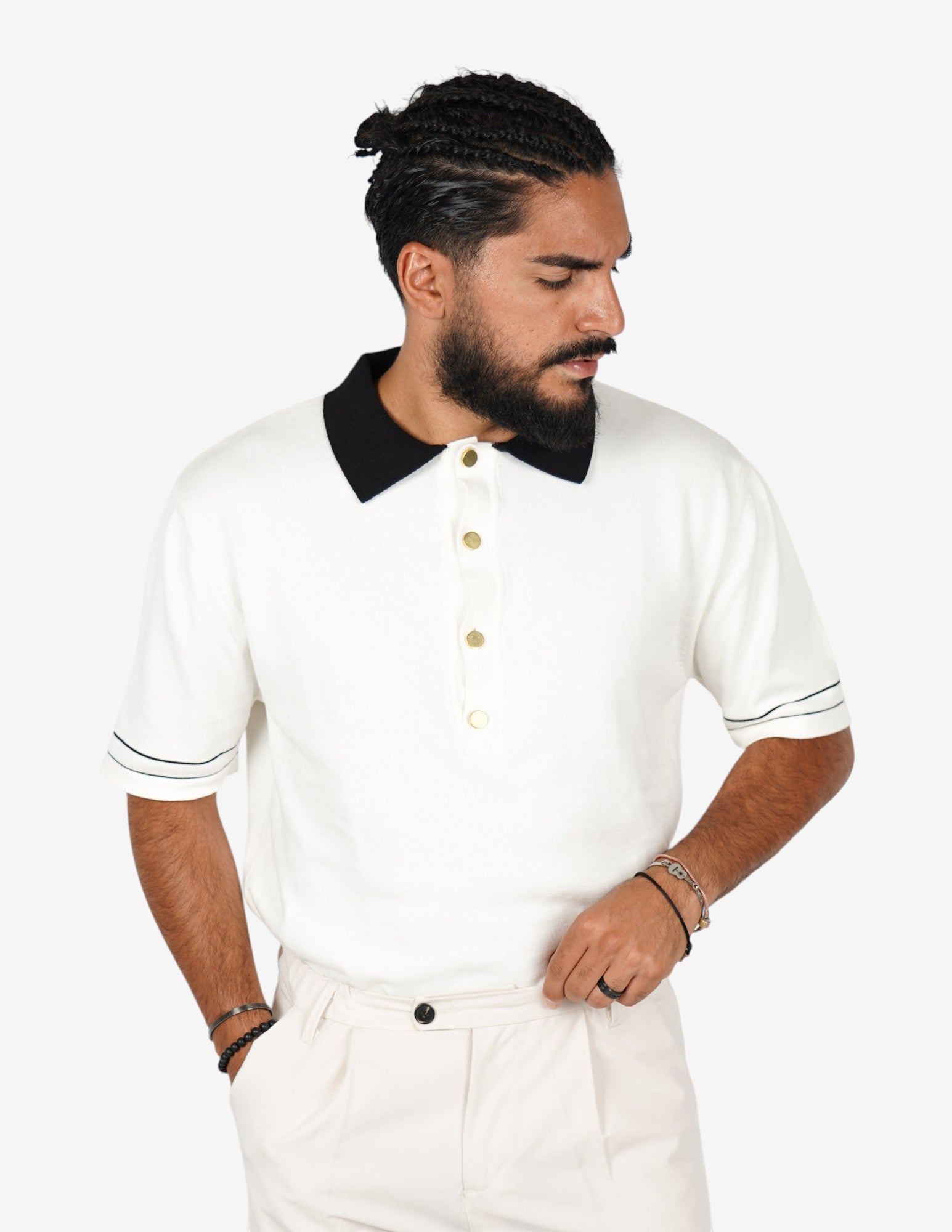 Polo strutturata con collo a contrasto