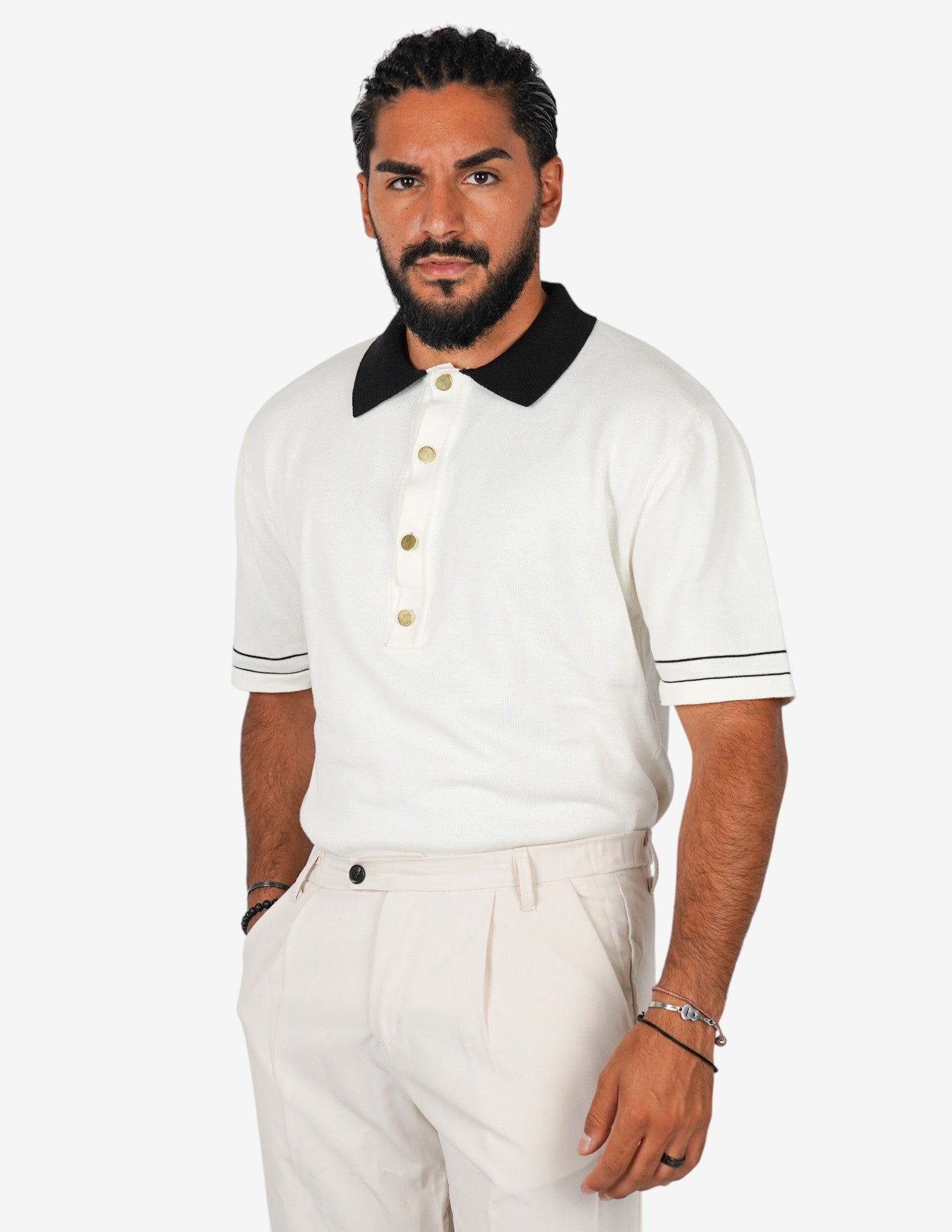 Polo strutturata con collo a contrasto