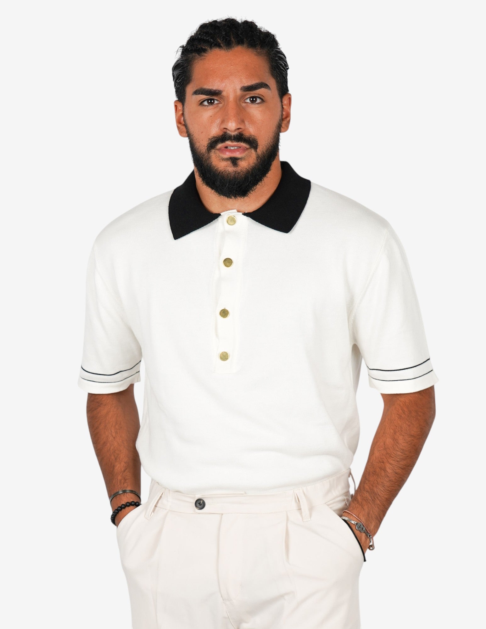 Polo strutturata con collo a contrasto