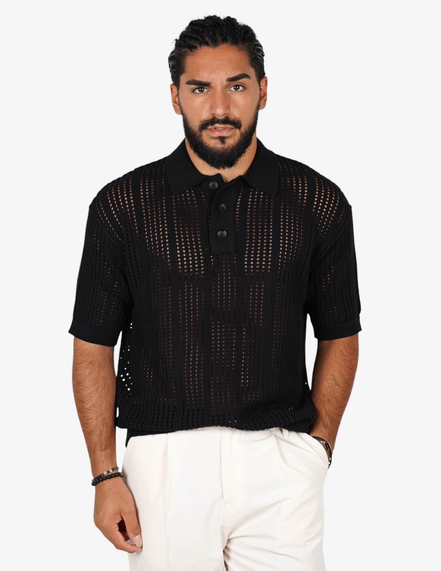 polo in maglia crochet