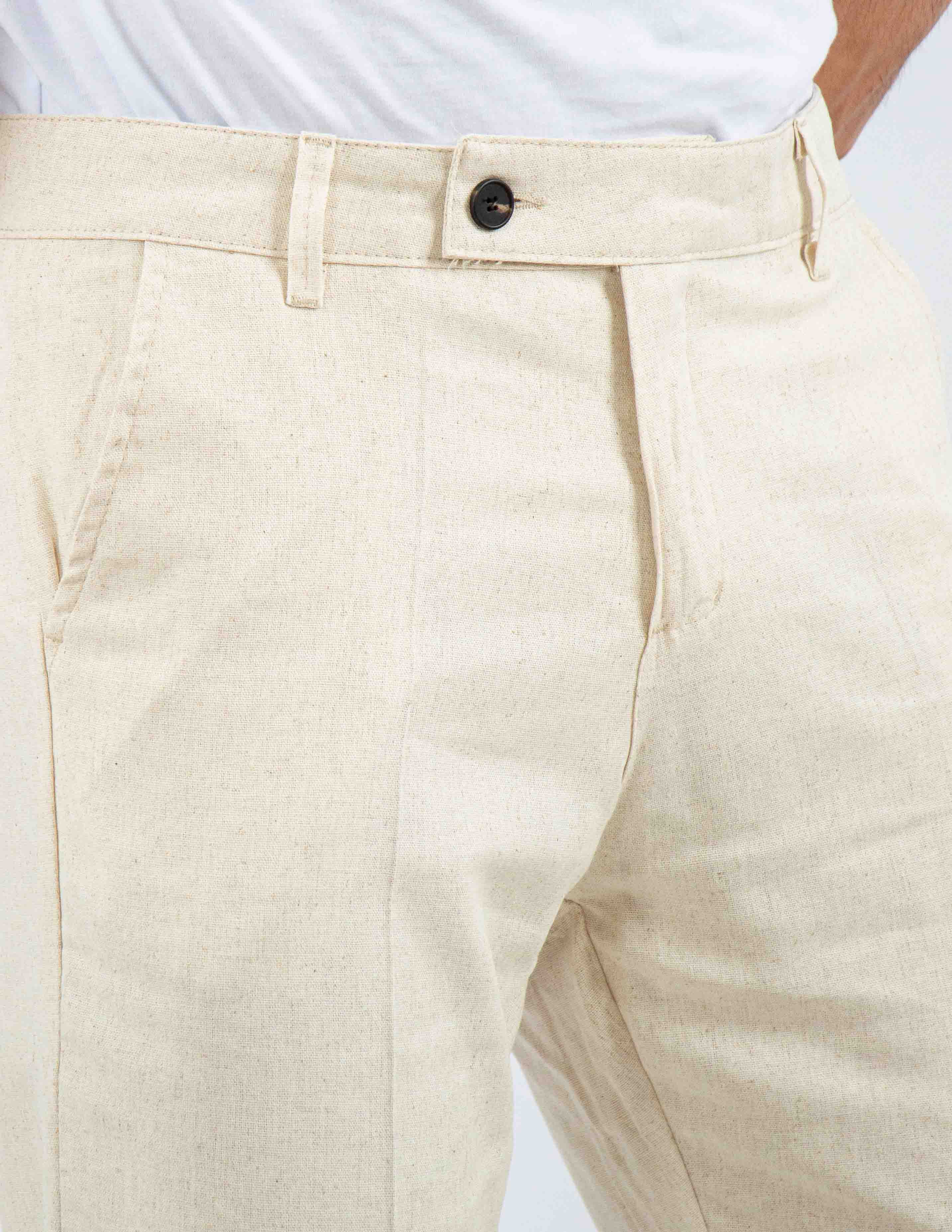 pantalone con abbottonatura allungata misto lino