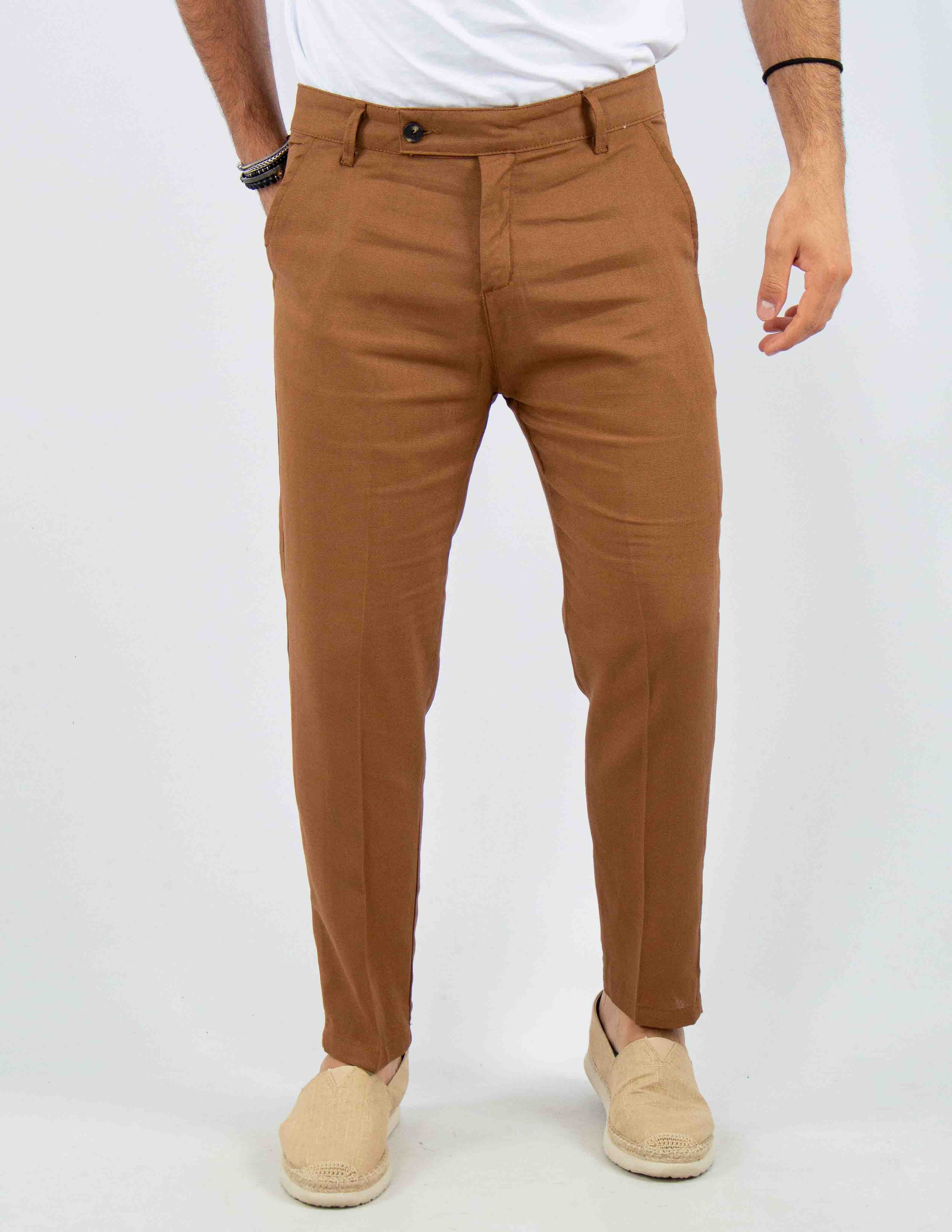 pantalone con abbottonatura allungata misto lino