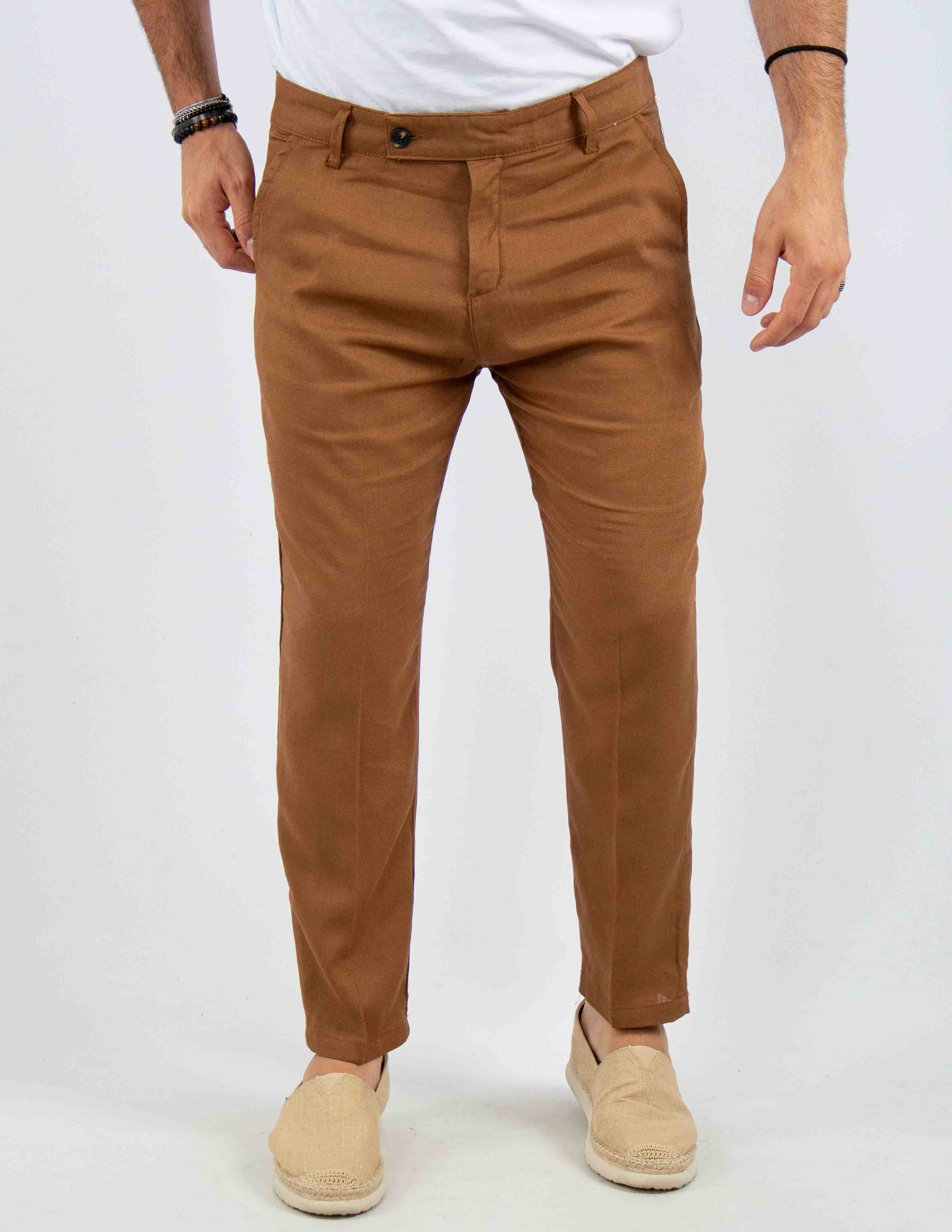 pantalone con abbottonatura allungata misto lino