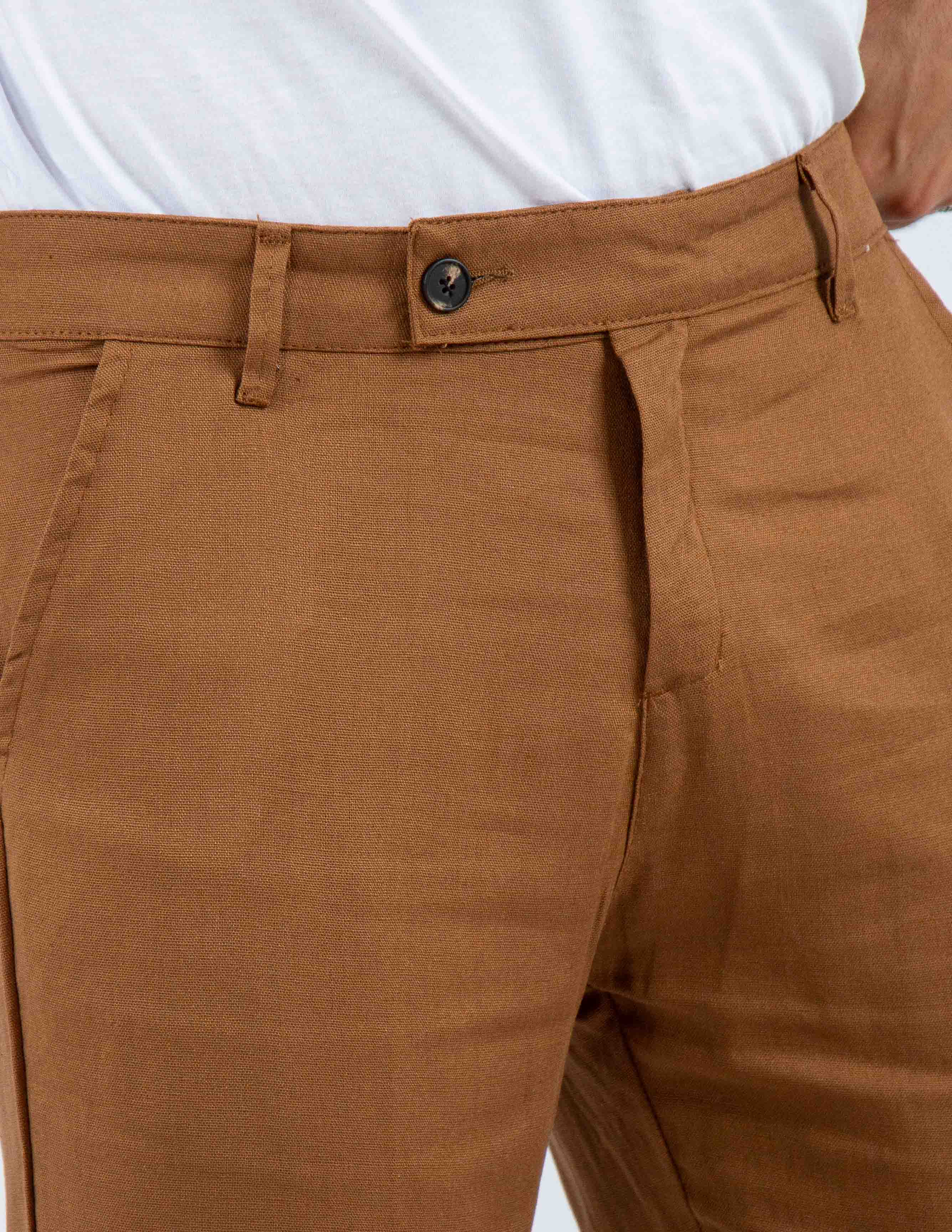 pantalone con abbottonatura allungata misto lino