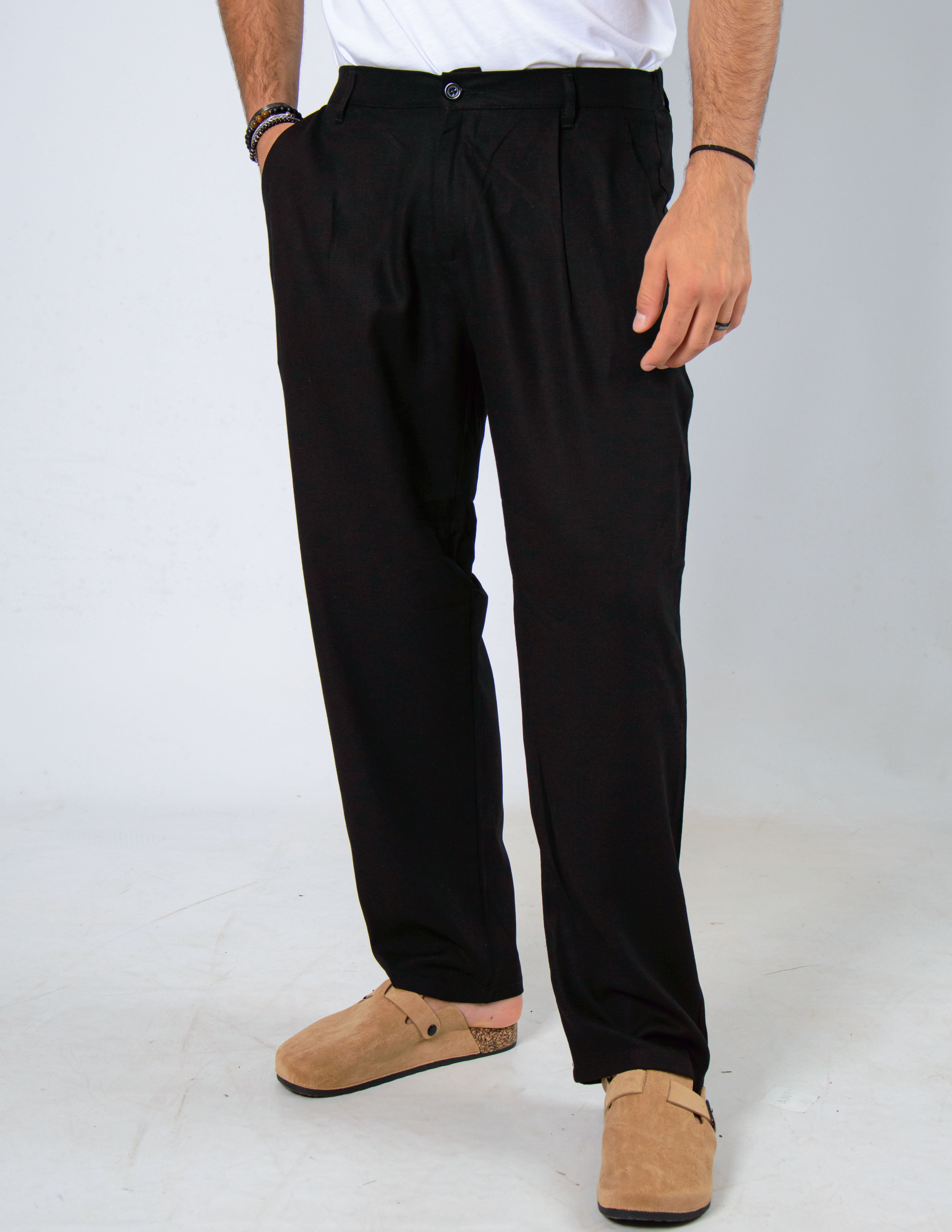 PANTALONE COMODO CON PENCE IN LINO