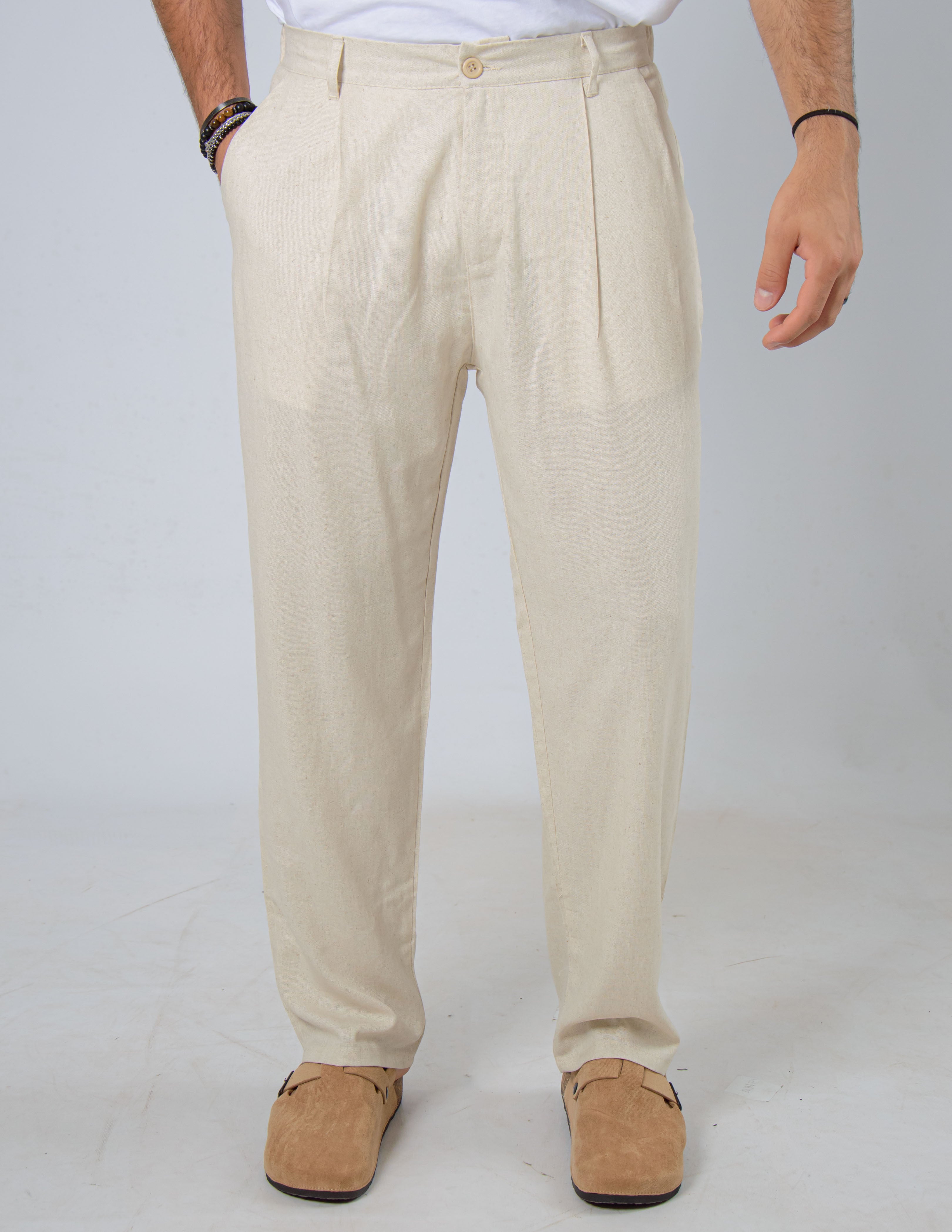 PANTALONE COMODO CON PENCE IN LINO