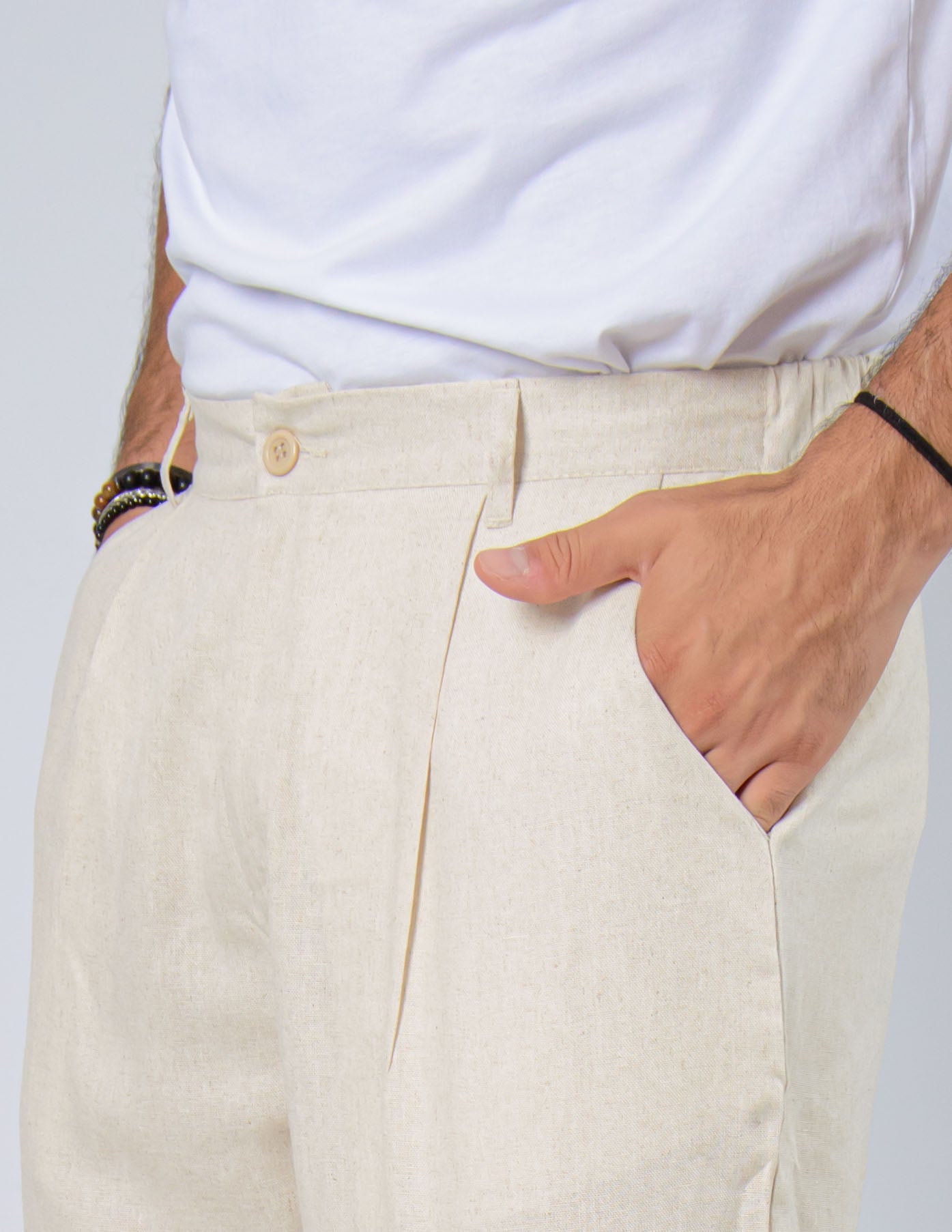 PANTALONE COMODO CON PENCE IN LINO