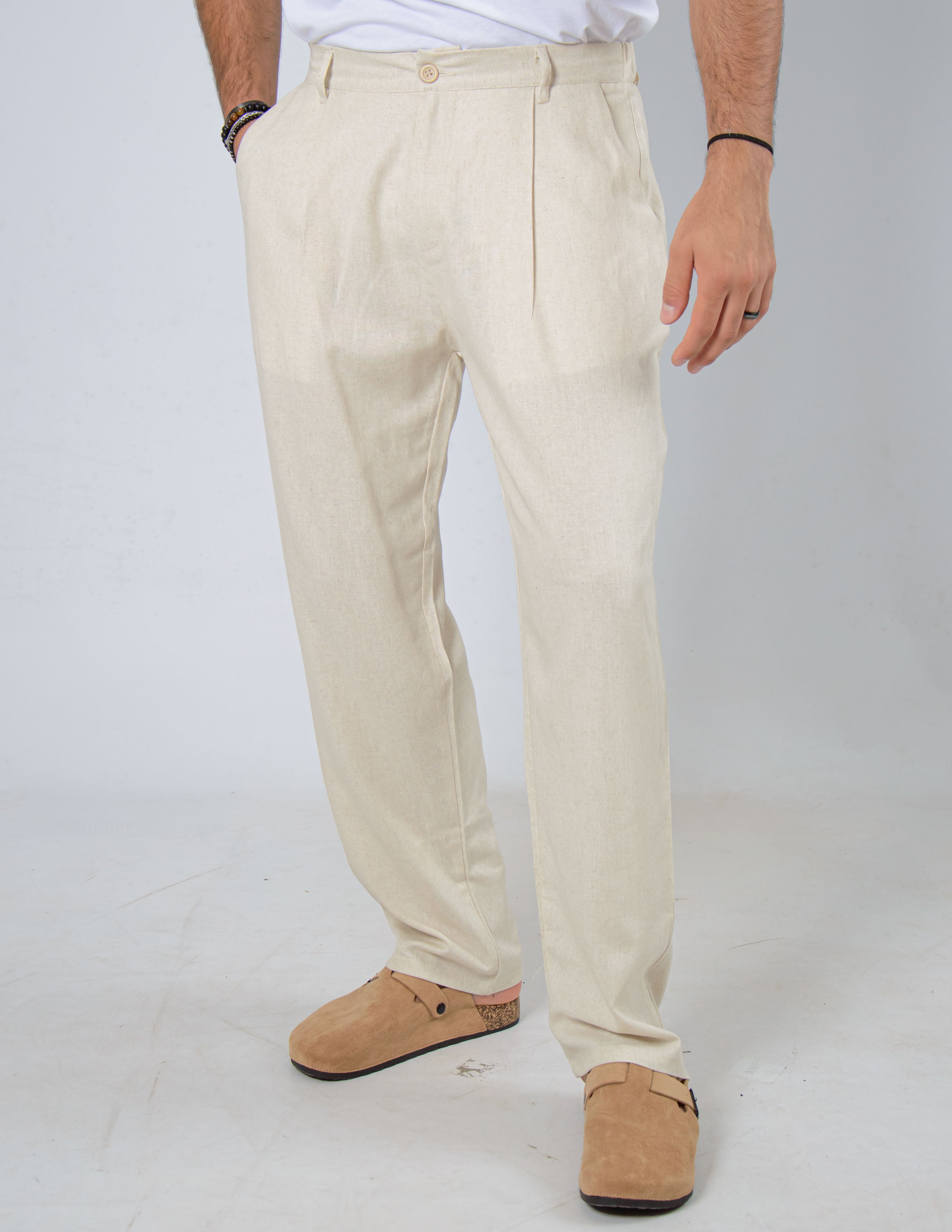 PANTALONE COMODO CON PENCE IN LINO