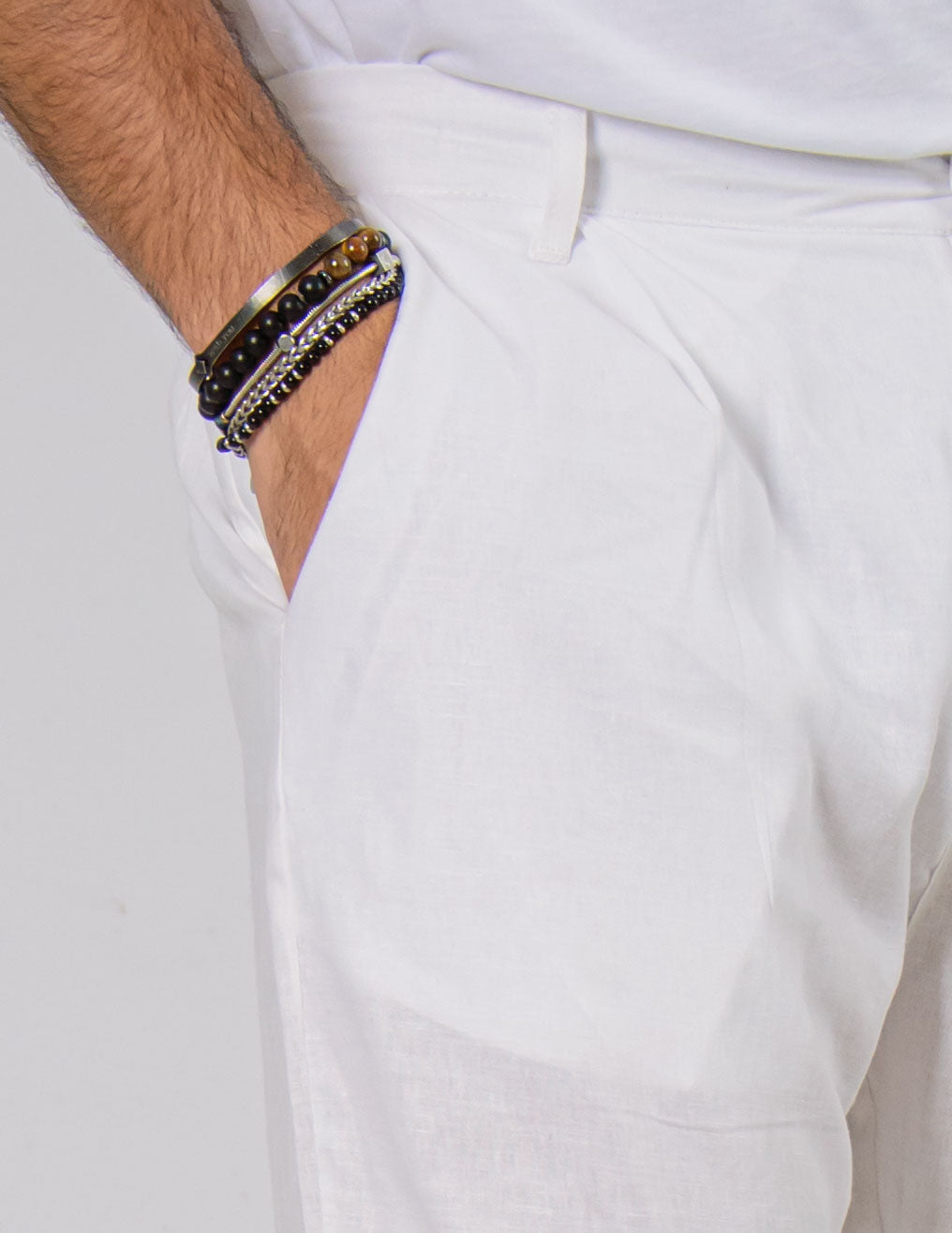 PANTALONE COMODO CON PENCE IN LINO