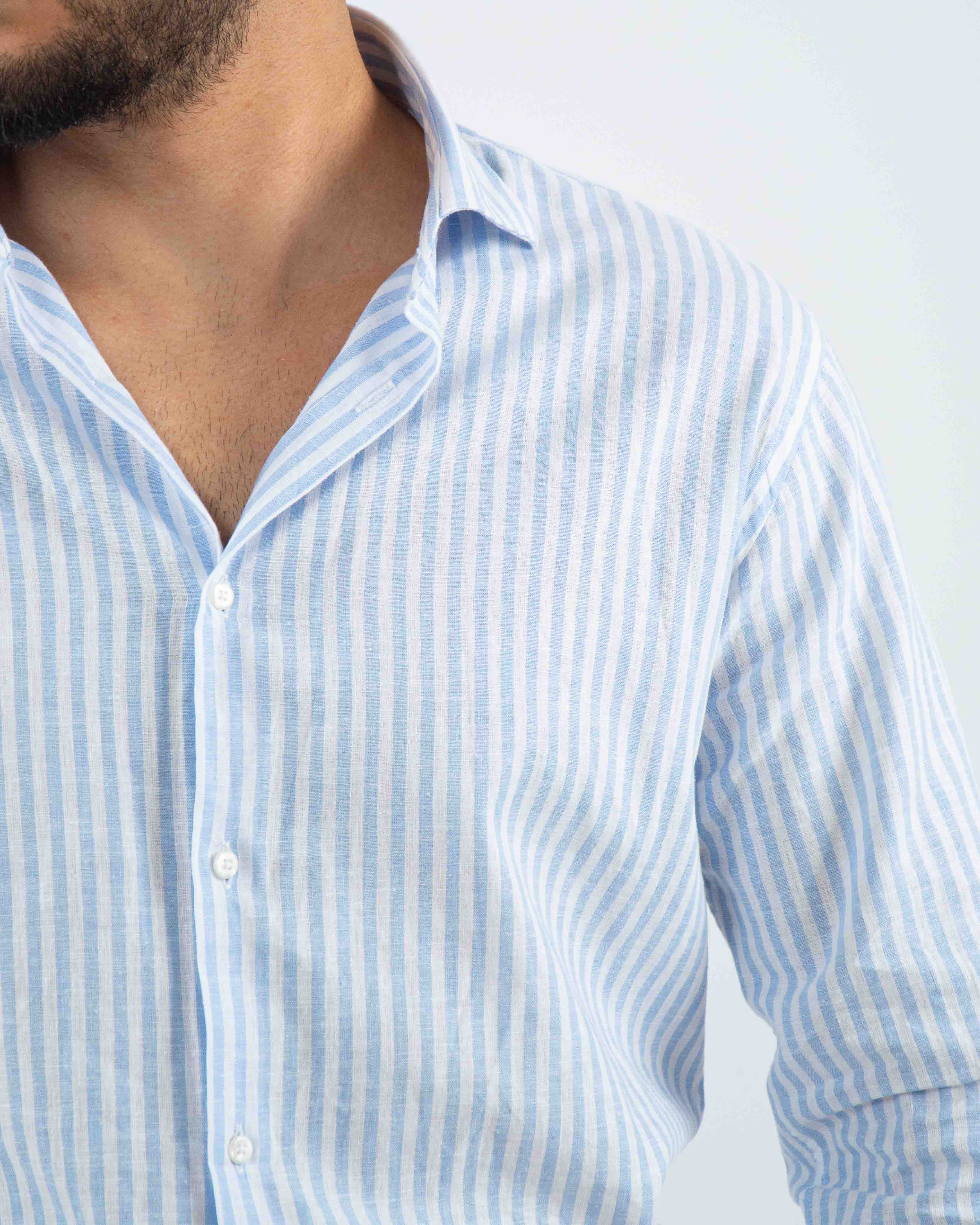 camicia profumata in lino  a righe collo classico