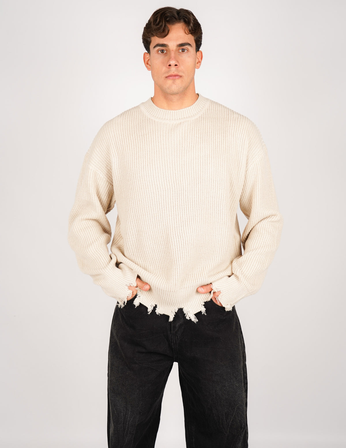 MAGLIONE STRUTTURATO CON ROTTURE OVER