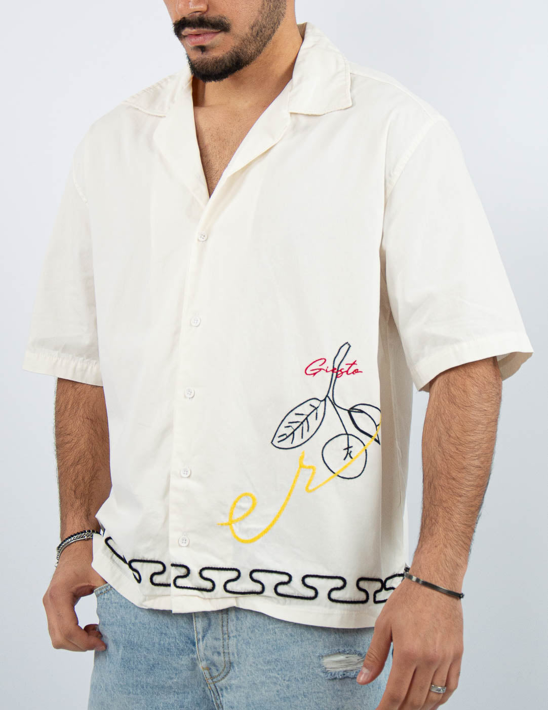 camicia uomo in cotone con ricami