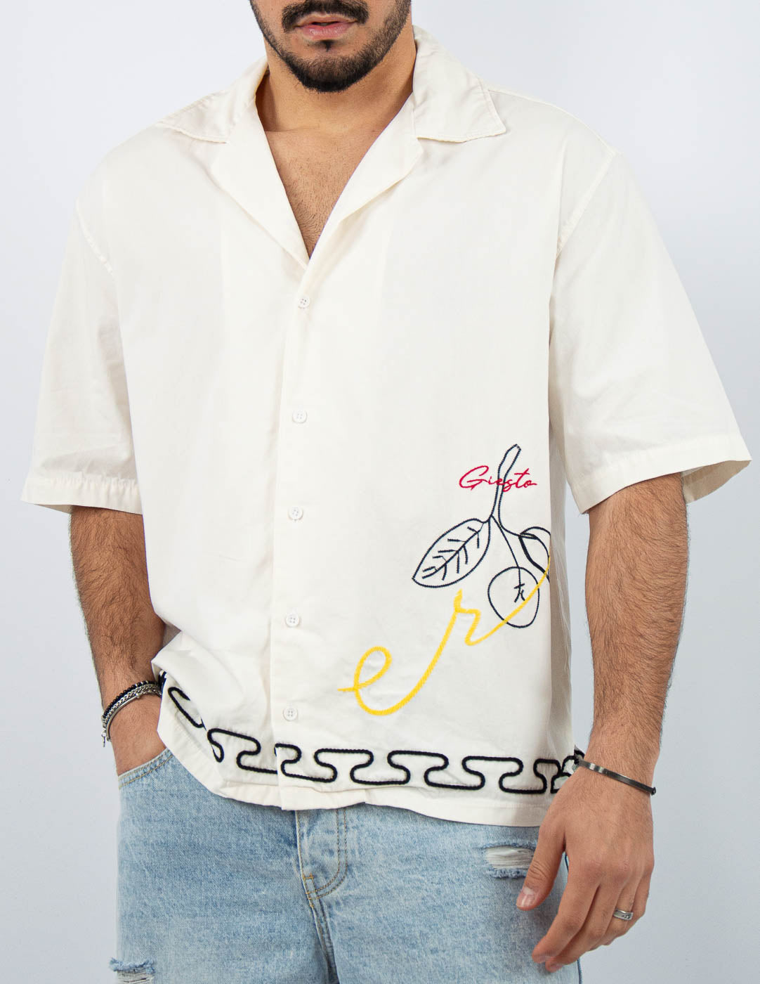 camicia uomo in cotone con ricami