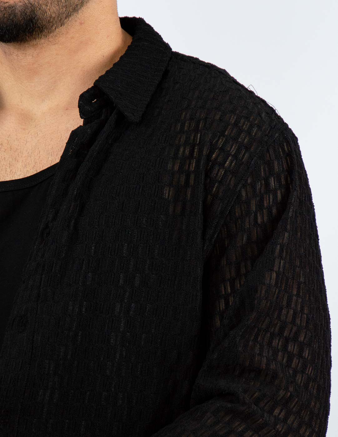 camicia uomo manica lunga effetto crochet