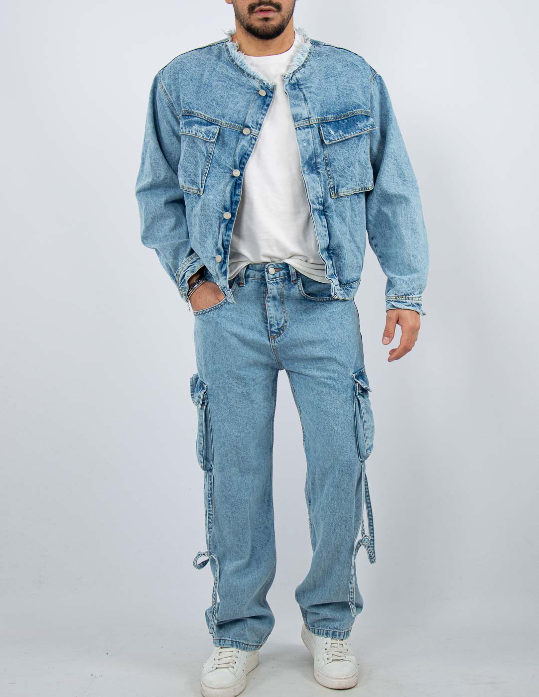 coordinato uomo in jeans giubbino + pantalone