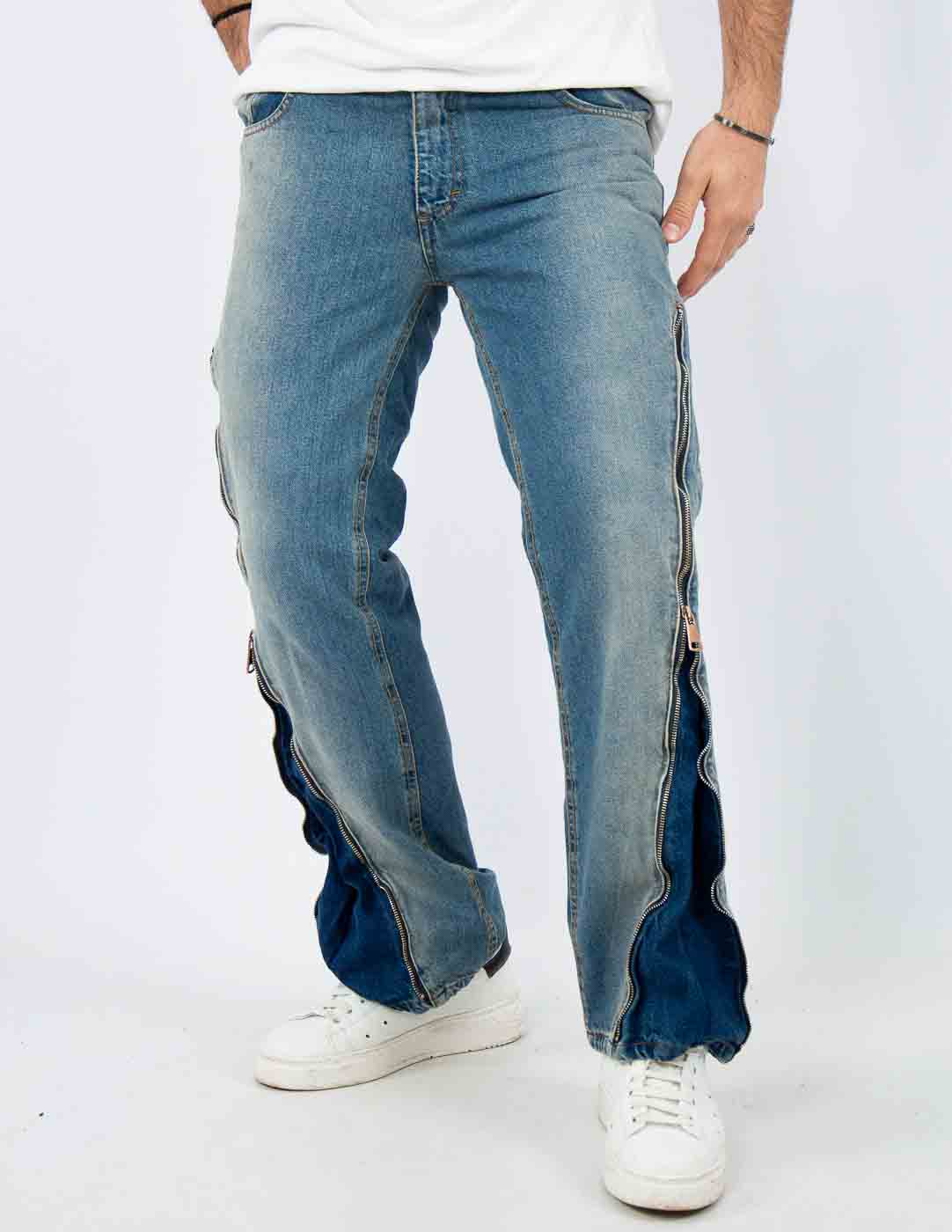 jeans uomo flare con zip