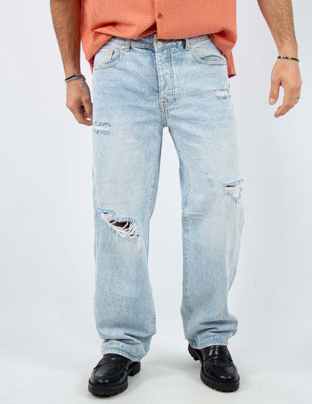 jeans uomo straight fit con rotture