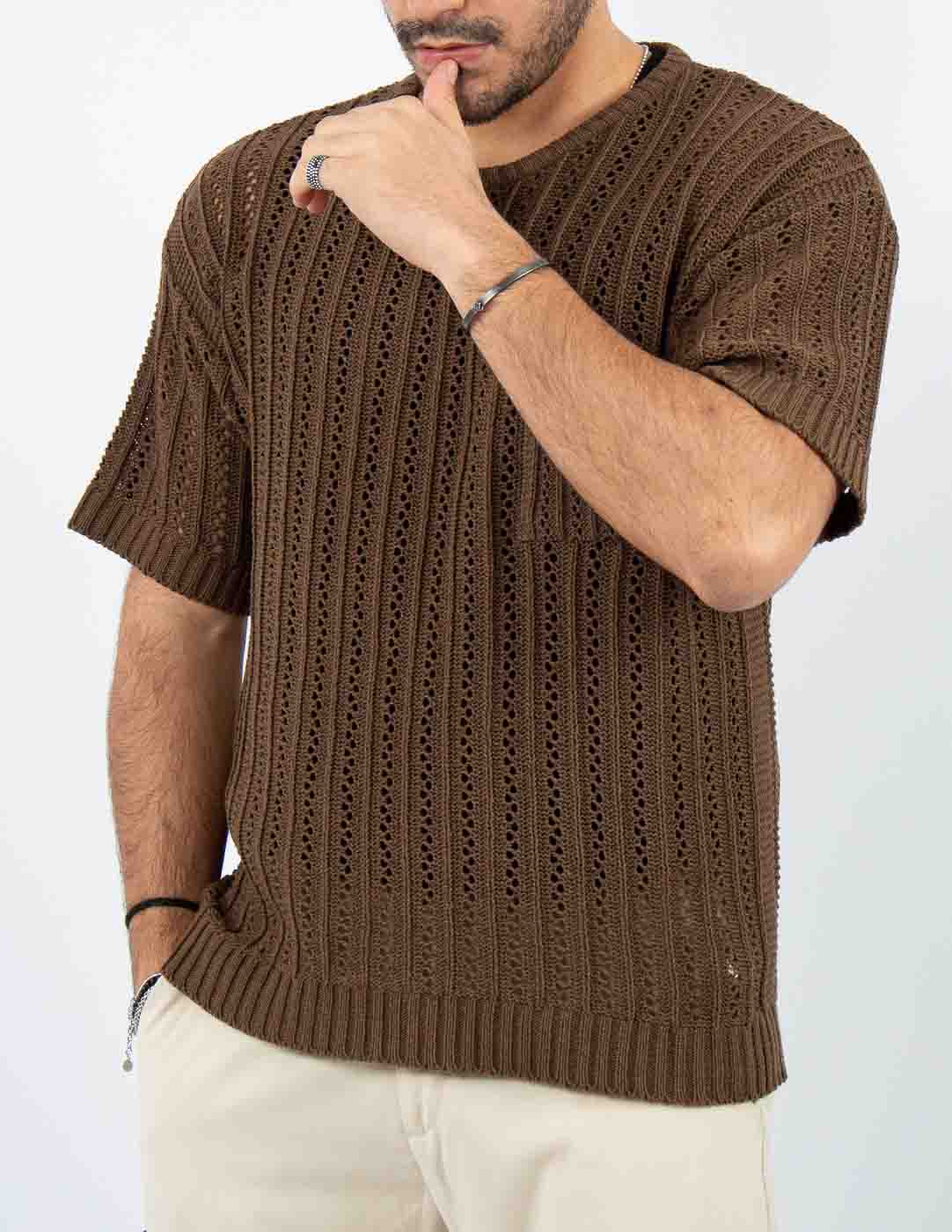 maglia uomo traforata in filo color moro