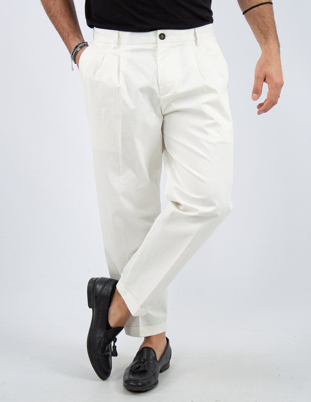 pantalone uomo in cotone con pence