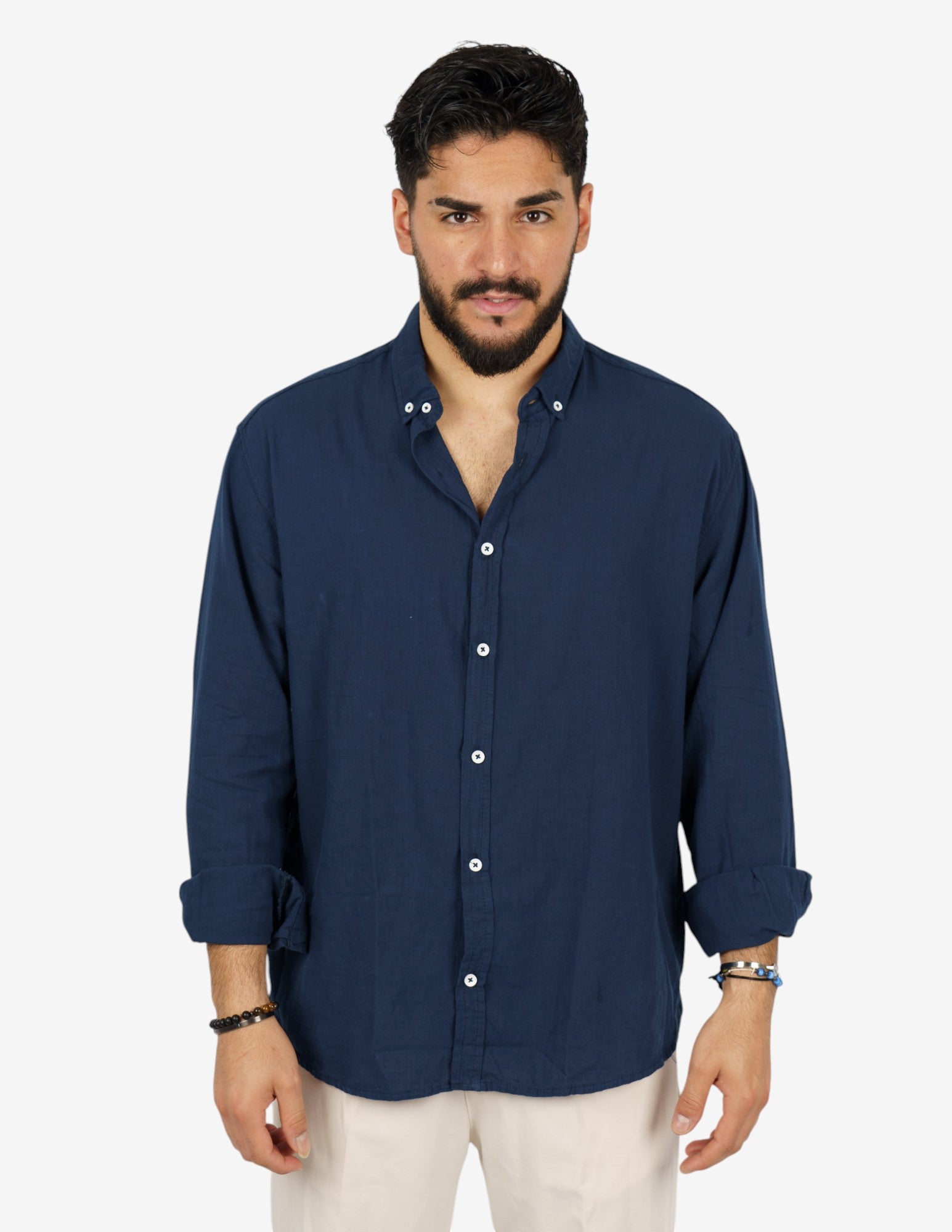 camicia manica lunga botton down in lino