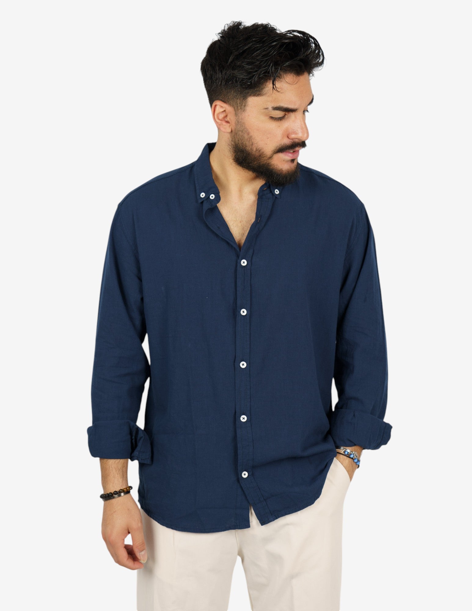 camicia manica lunga botton down in lino