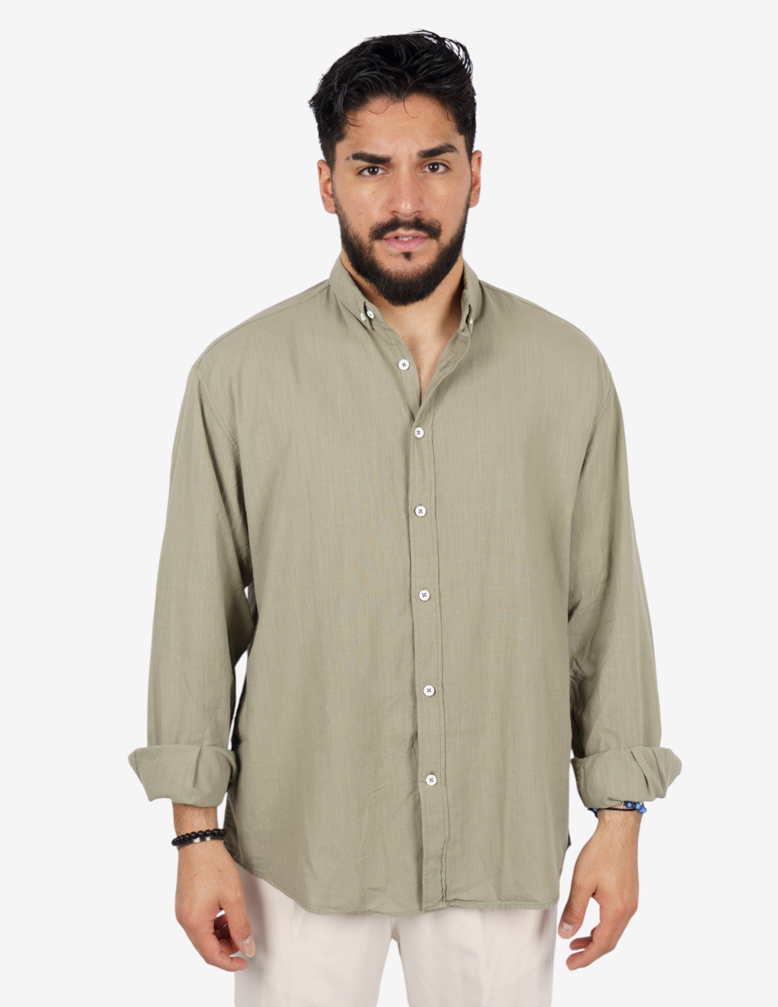 camicia manica lunga botton down in lino