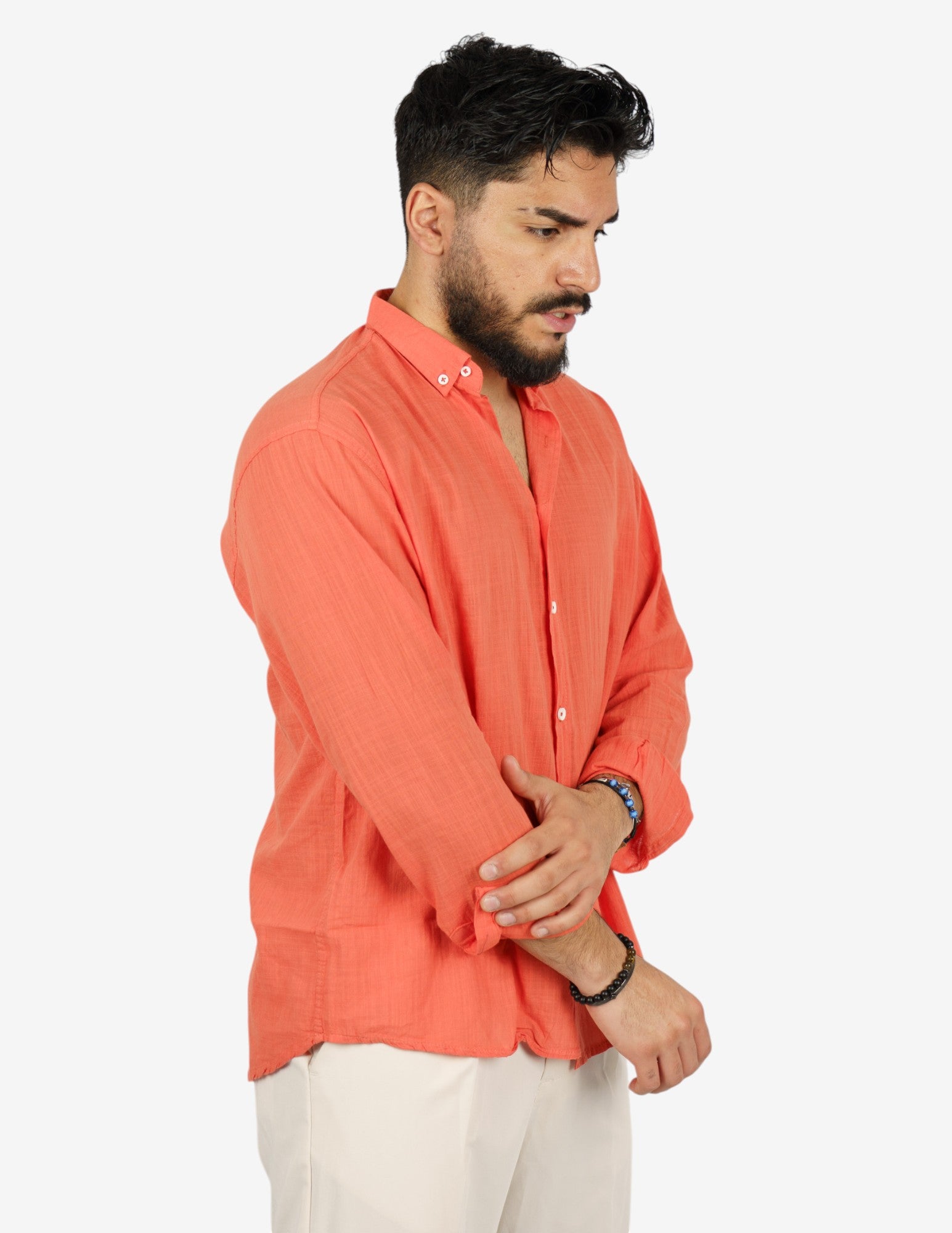 camicia manica lunga botton down in lino